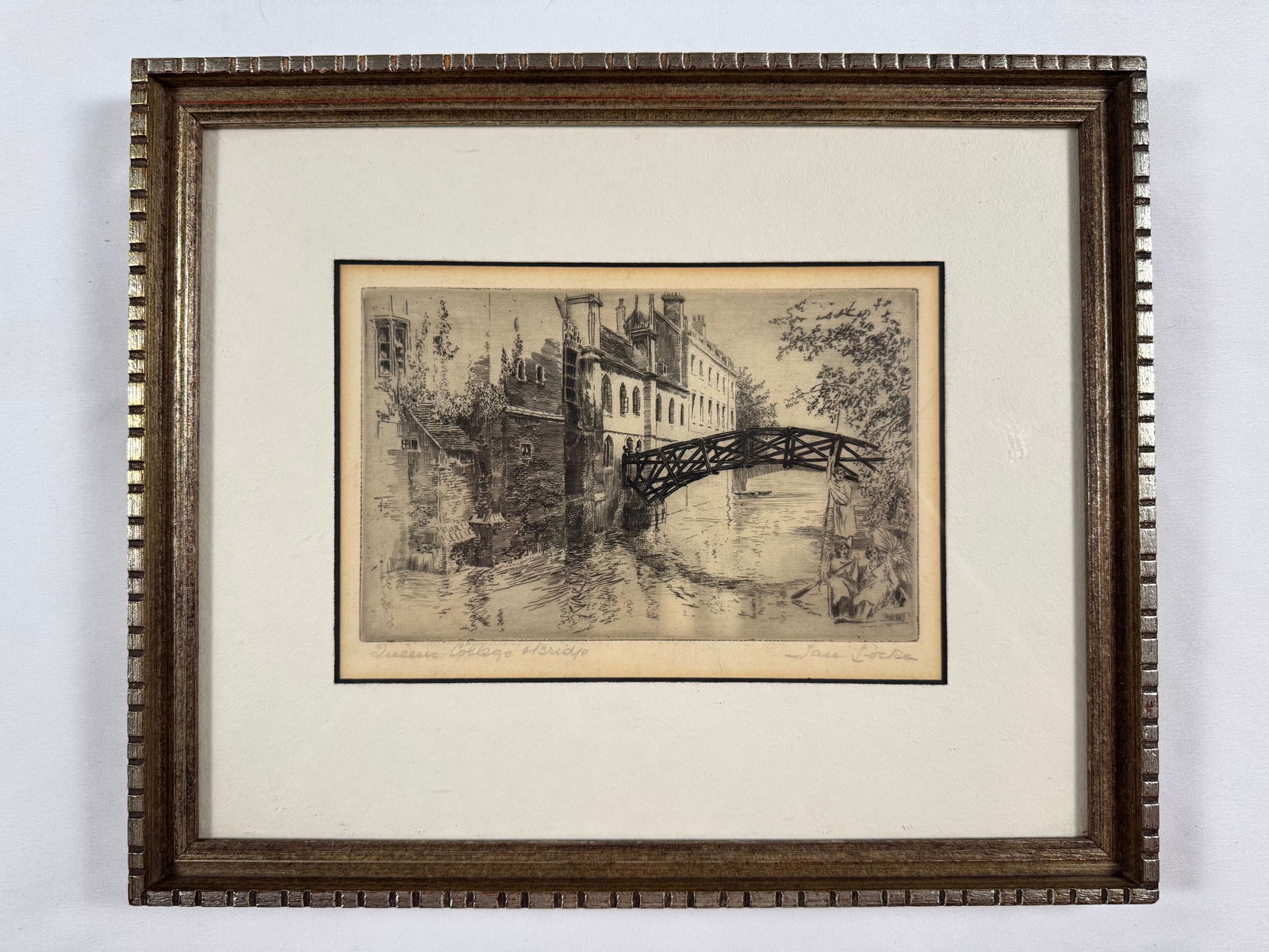 Unknown Etching 2 Queens College Bridge Framed Signed Etching 8x5.5 Original (33) (1 of 5)