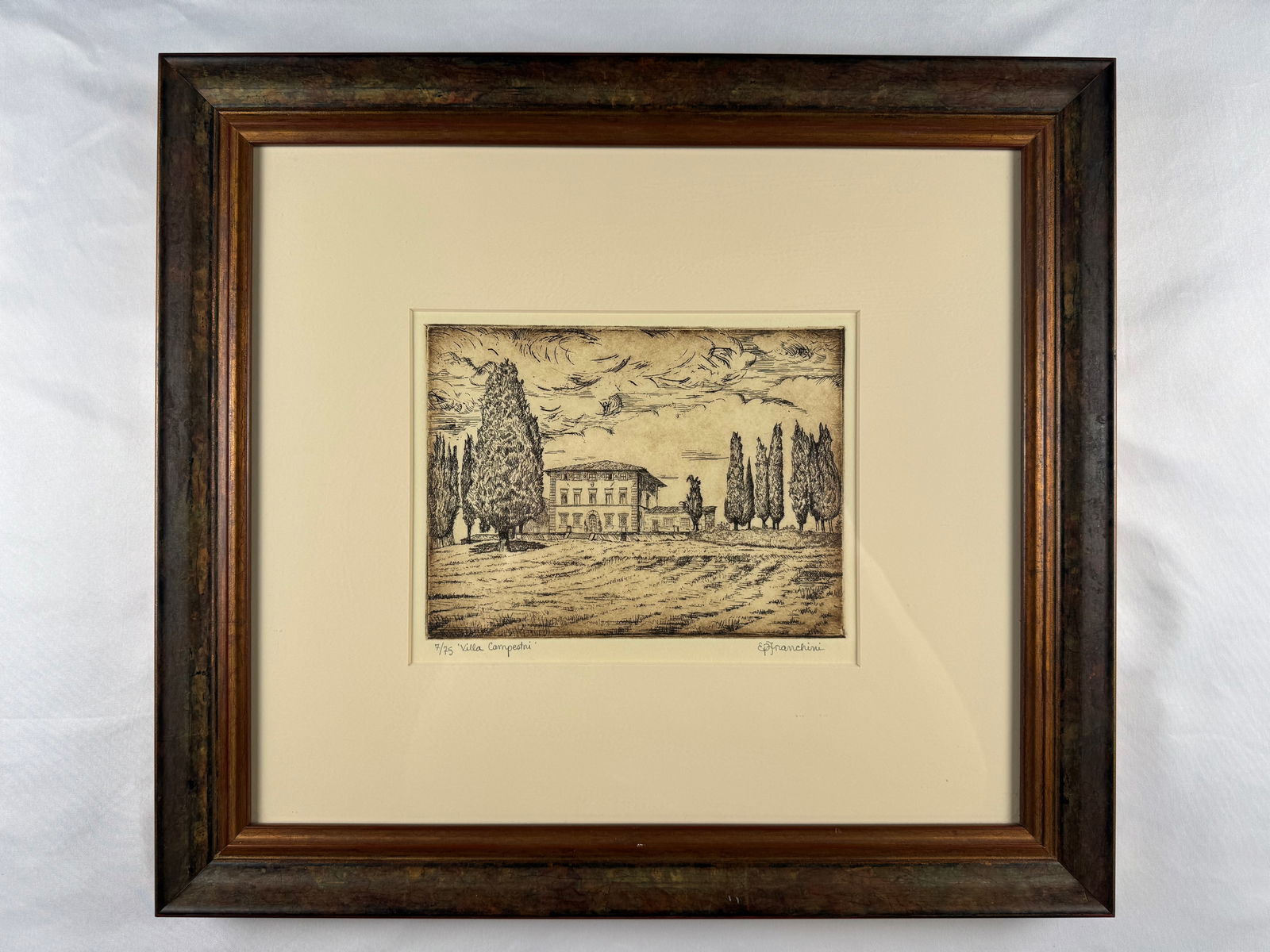 "Villa Campestri" by E.J. Pannini Etching Signed Numbered 7/75 Framed (1 of 6)