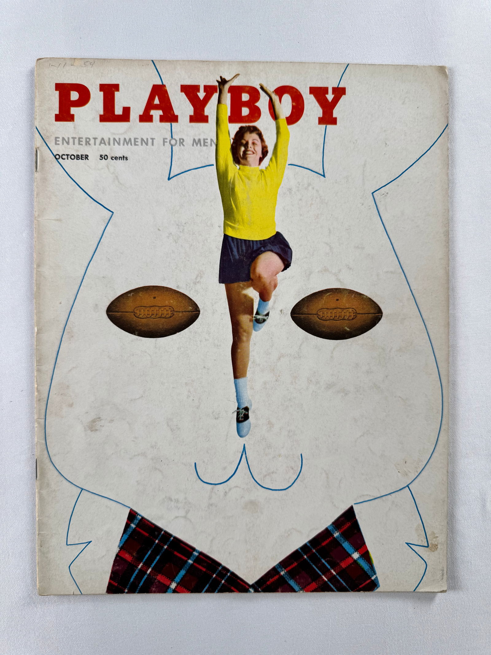 Playboy Magazine October 1954 Issue Vintage Cover – Hetero Interest: Single issue of Playboy magazine dated October 1954. Centerfold included.