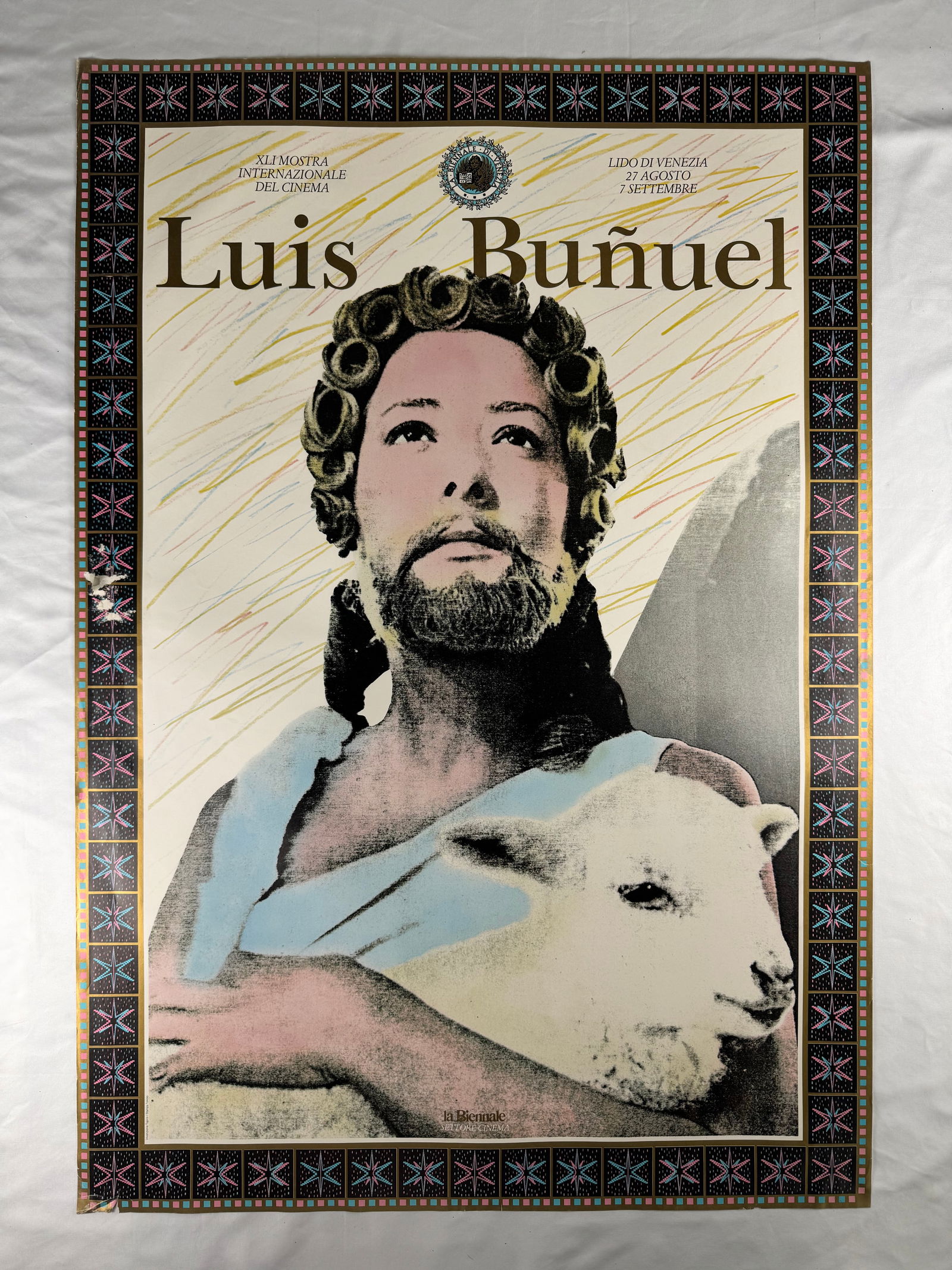 Luis Buñuel Venice International Film Festival Poster: Venice International Film Festival poster honoring filmmaker Luis Buñuel. Produced for the Mostra Internazionale del Cinema di Venezia.