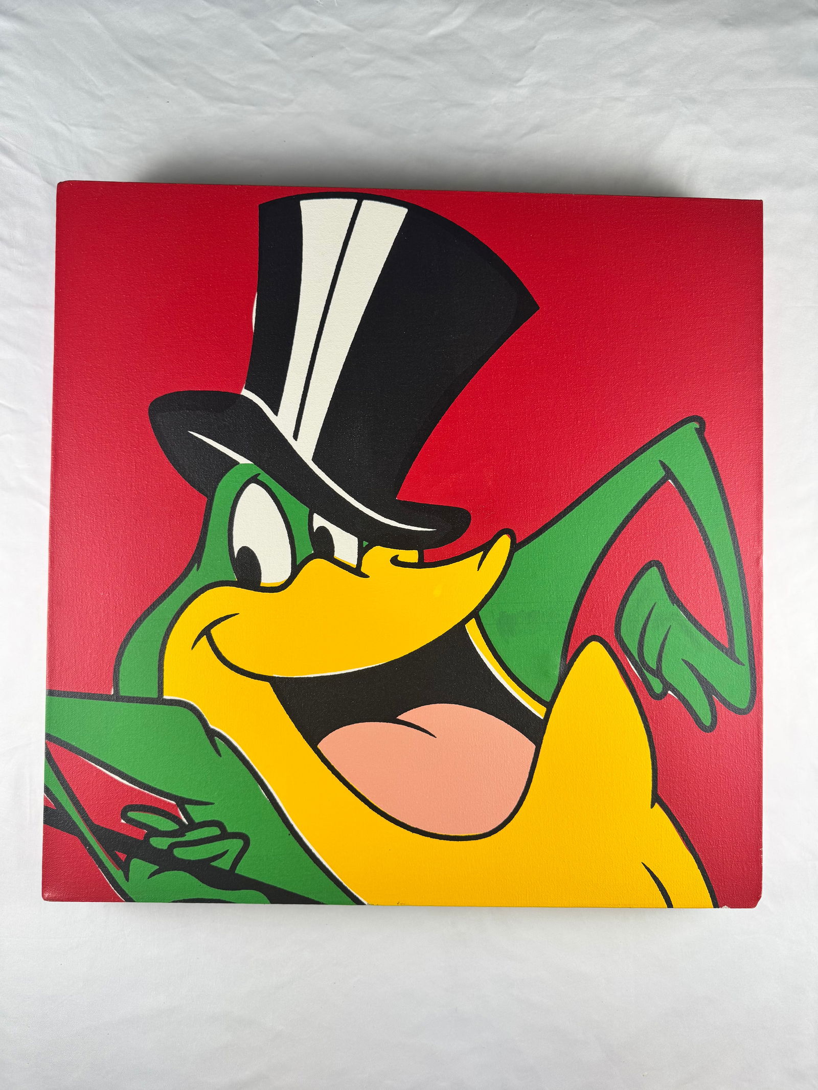 Steve Kaufman Michigan J. Frog Pop Art Painting Signed 43/150 COA: Pop art painting by Steve Kaufman depicting Michigan J. Frog wearing a top hat. Executed in bold graphic style on canvas.