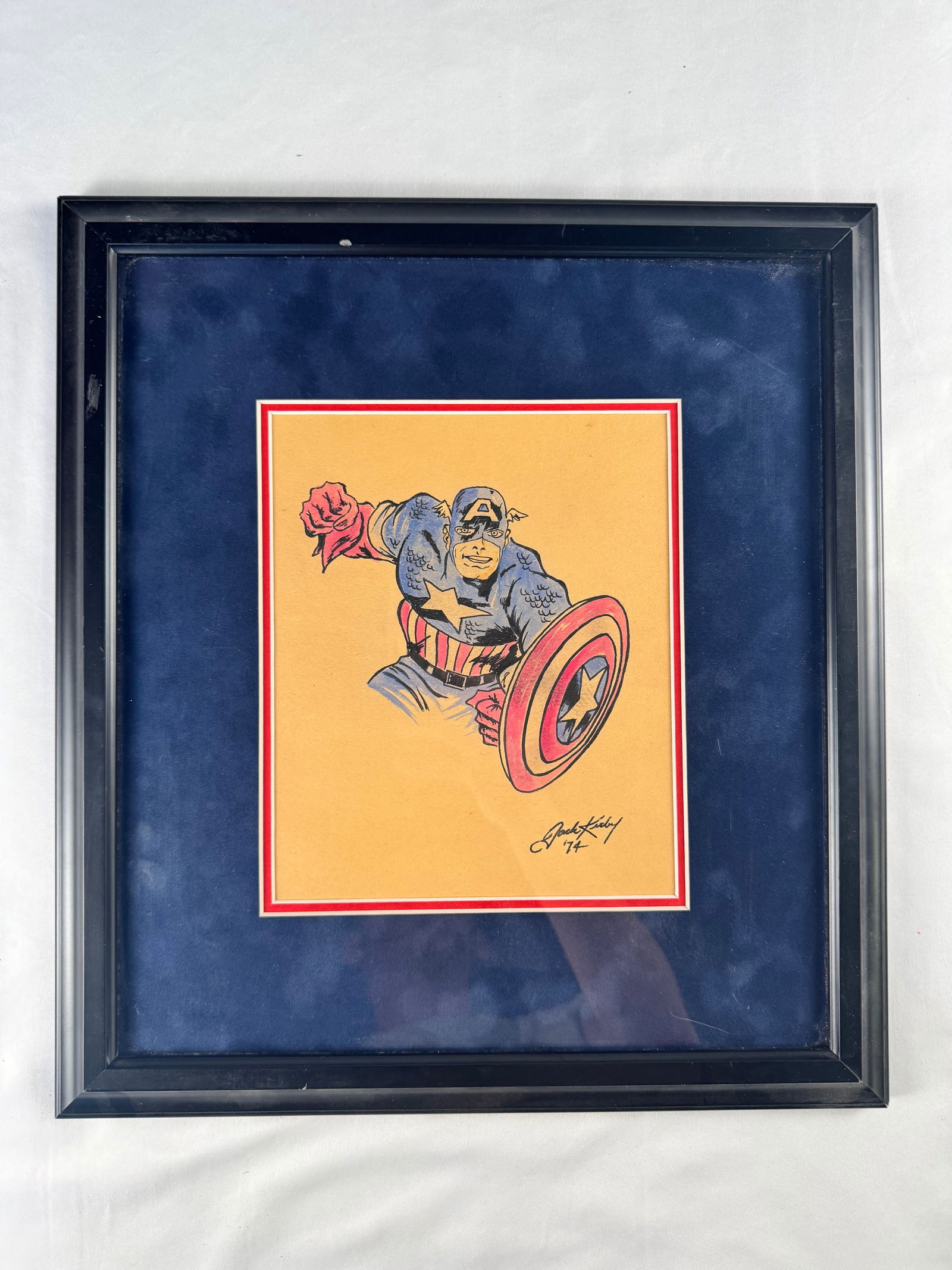 Captain America Jack Kirby Original Art Drawing (1974): Original artwork depicting Captain America, dated 1974, by Jack Kirby. Character created by Joe Simon and Jack Kirby and published by Marvel Comics.