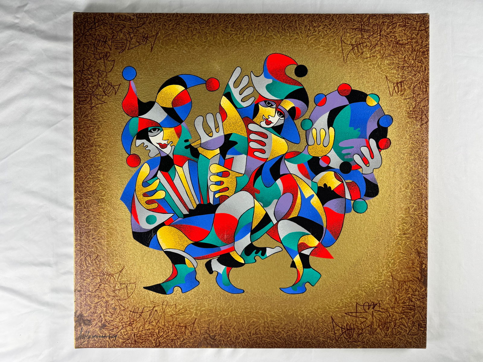 Anatole Krasnyansky Embellished Serigraph Dancing Scaramouches Framed 20x22" (1 of 5)