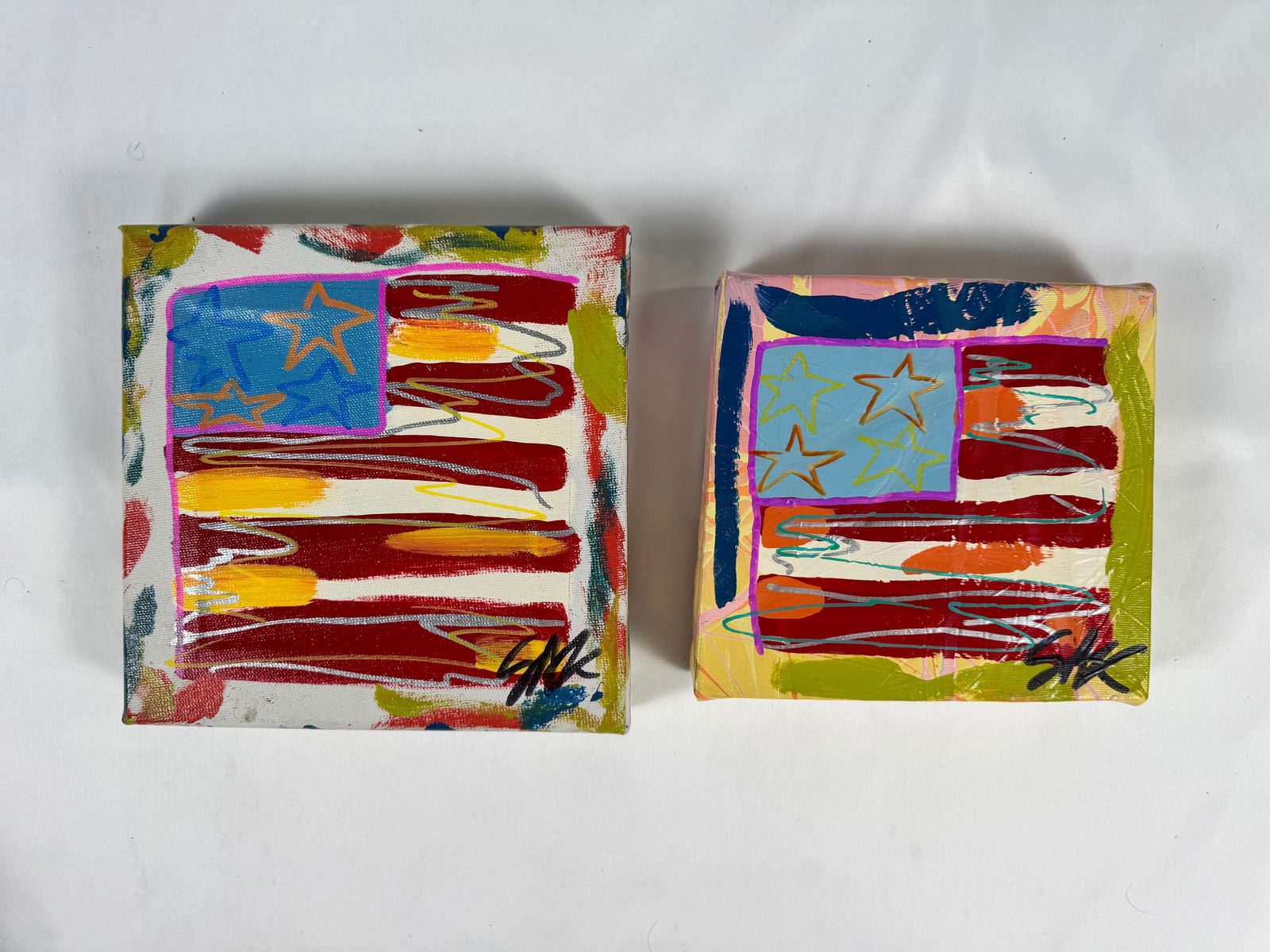 Lot of 2 Steve Kaufman Original Paintings Acrylic on Canvas Signed Modern Flag Pop Artwork (1 of 6)