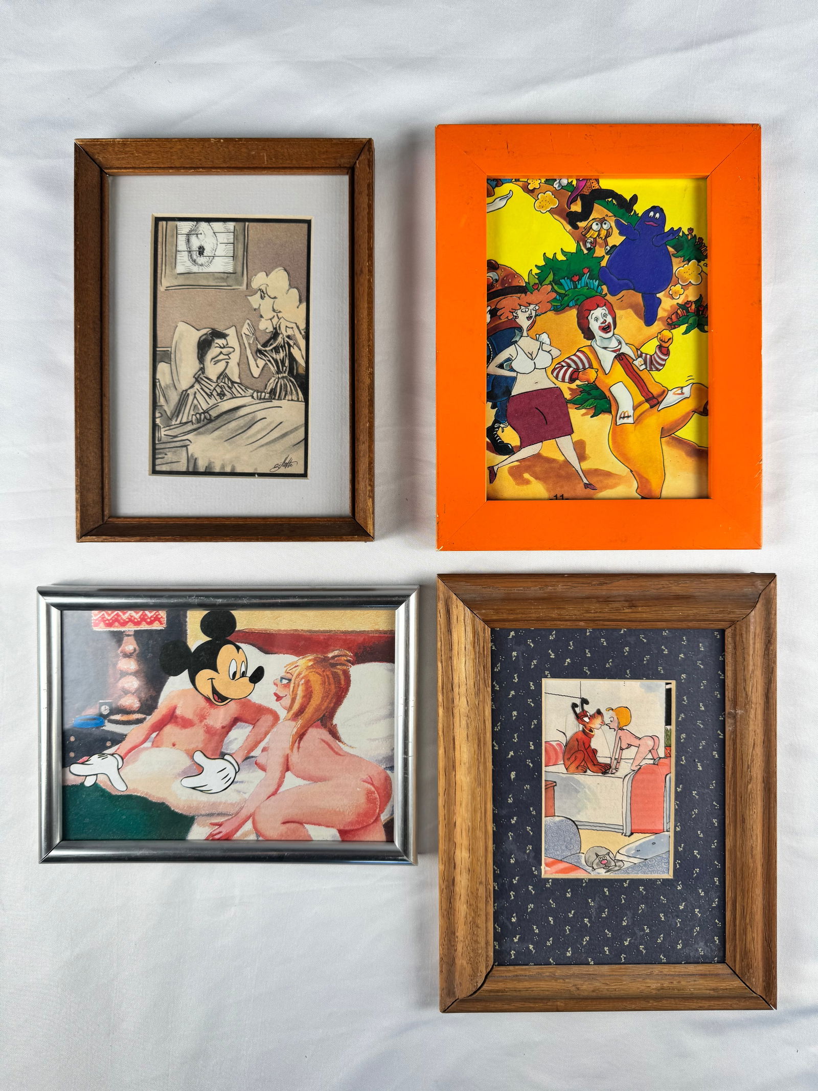 Lot of 4 Jeff Gillette Framed Postcard-Sized Art Pieces Banksy-Related Theme (1 of 10)