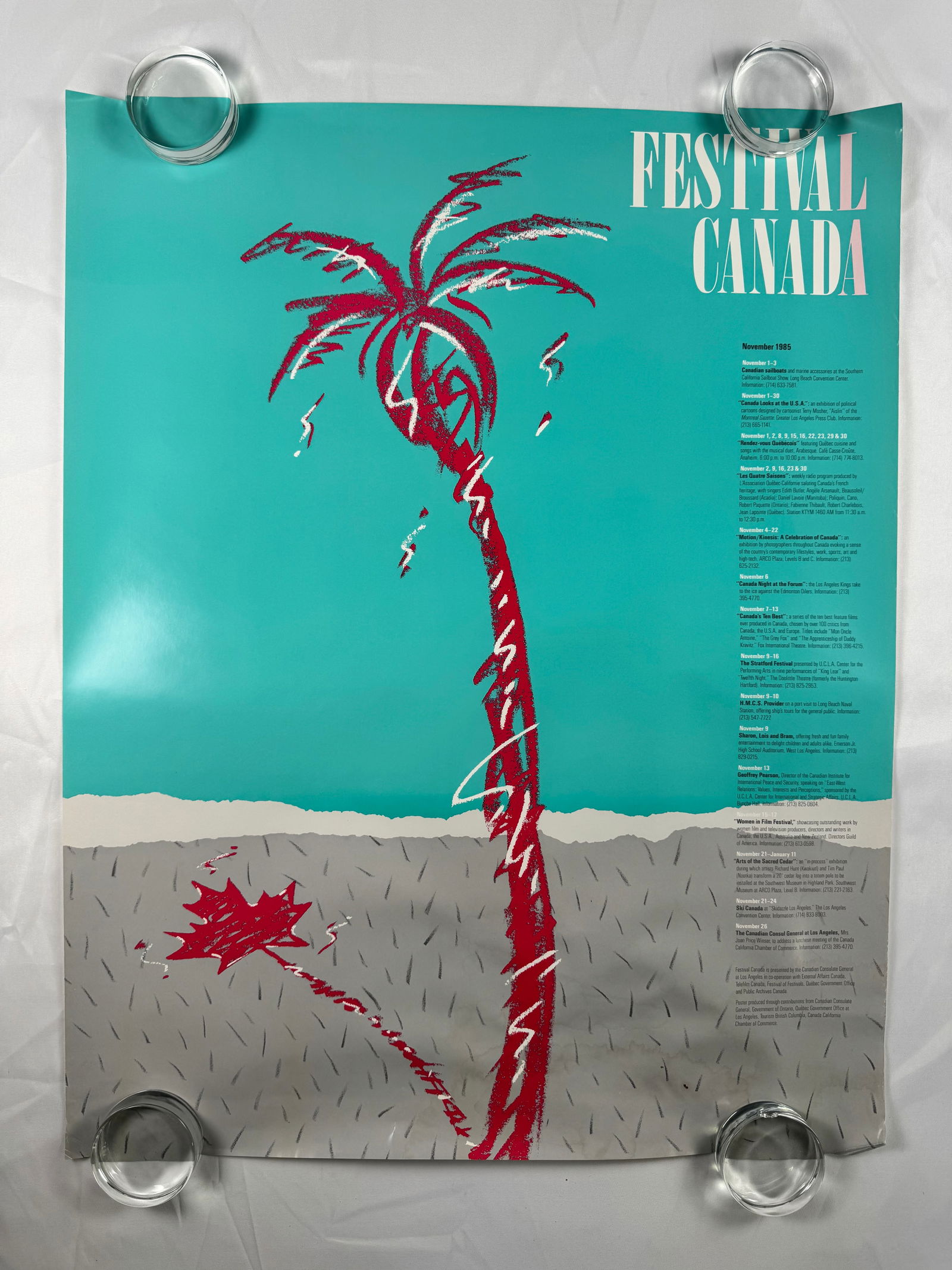 Festival Canada November 1985 Original Vintage Poster 25x36" Los Angeles: Vintage Poster with slight water damage at bottom.