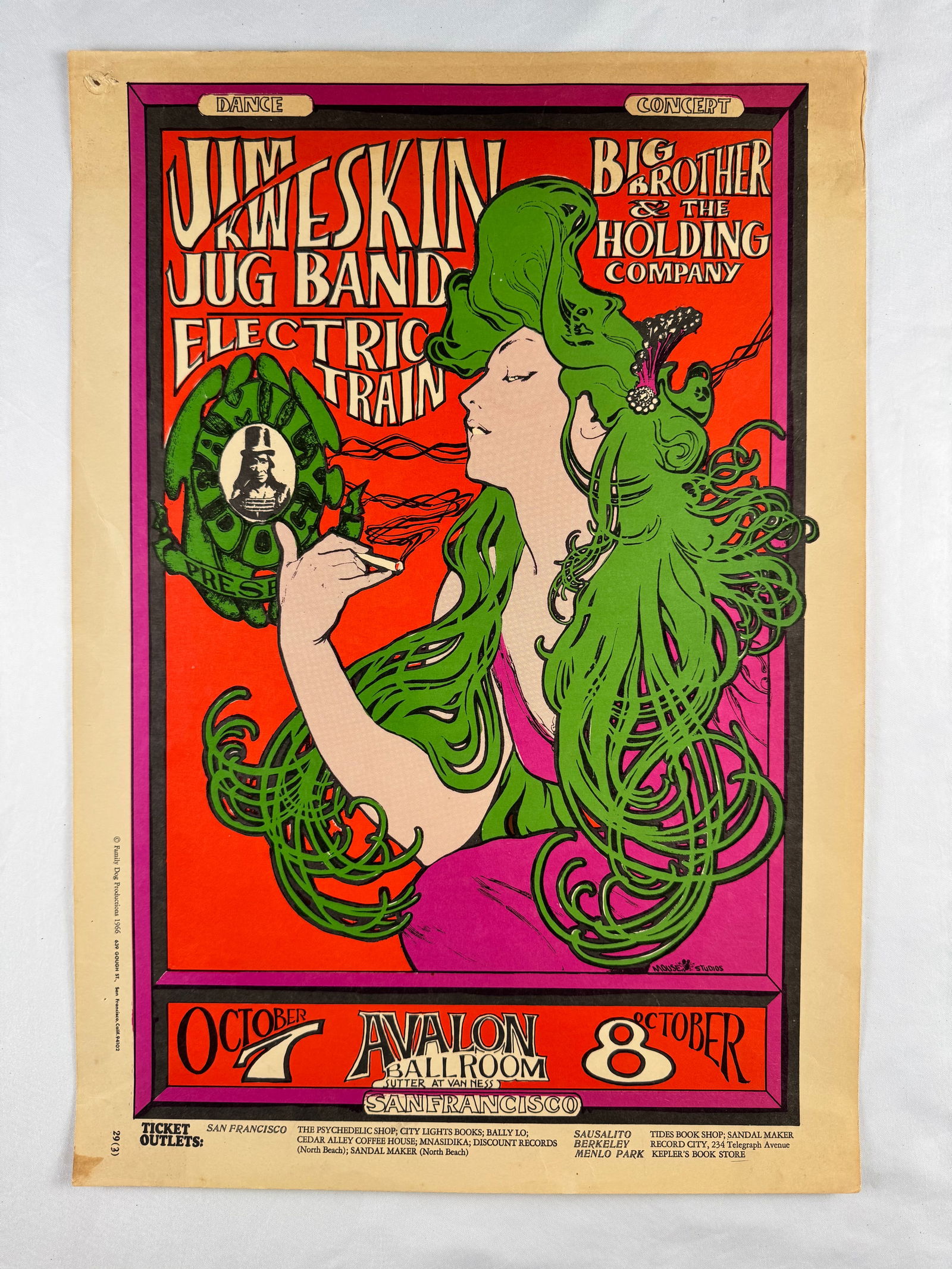 Jim Kweskin Jug Band Big Brother and the Holding Company Avalon Ballroom Poster 1966 (1 of 6)