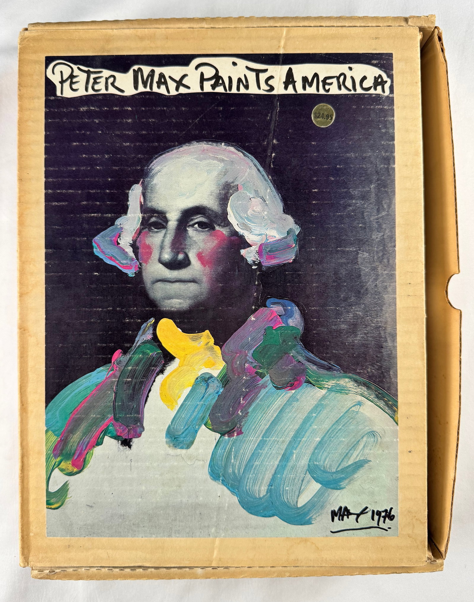 Peter Max Paints America Portfolio Box Set 1976: Boxed art portfolio titled Peter Max Paints America dated 1976. Contains printed works based on paintings by Peter Max.