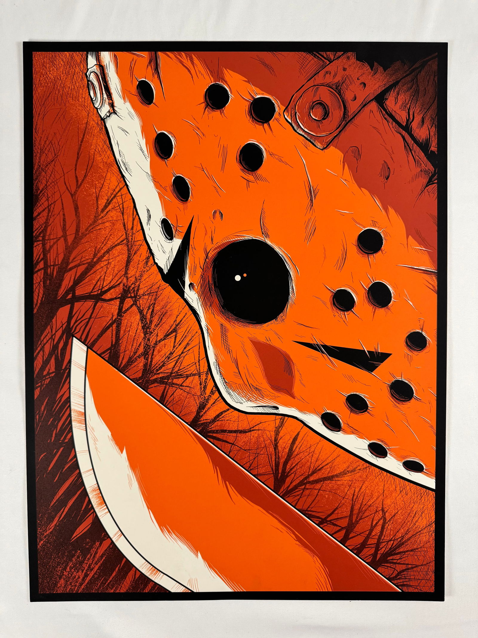 Friday the 13th by Matthew Johnson Signed Numbered 9/100 Mondo Original Movie Poster Print: Friday the 13th is a 1980 American slasher film produced and directed by Sean S. Cunningham, written by Victor Miller, and starring Betsy Palmer, Adrienne King, Harry Crosby, Laurie Bartram, Mark Nels