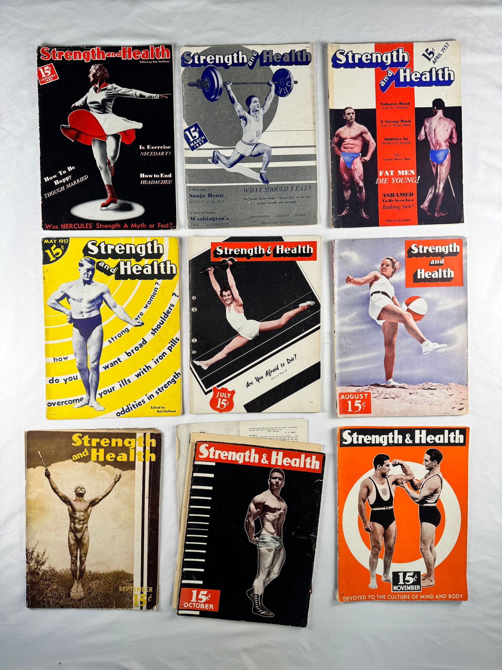 Lot of 9 Strength & Health Bodybuilding Magazines (1937) (1 of 10)