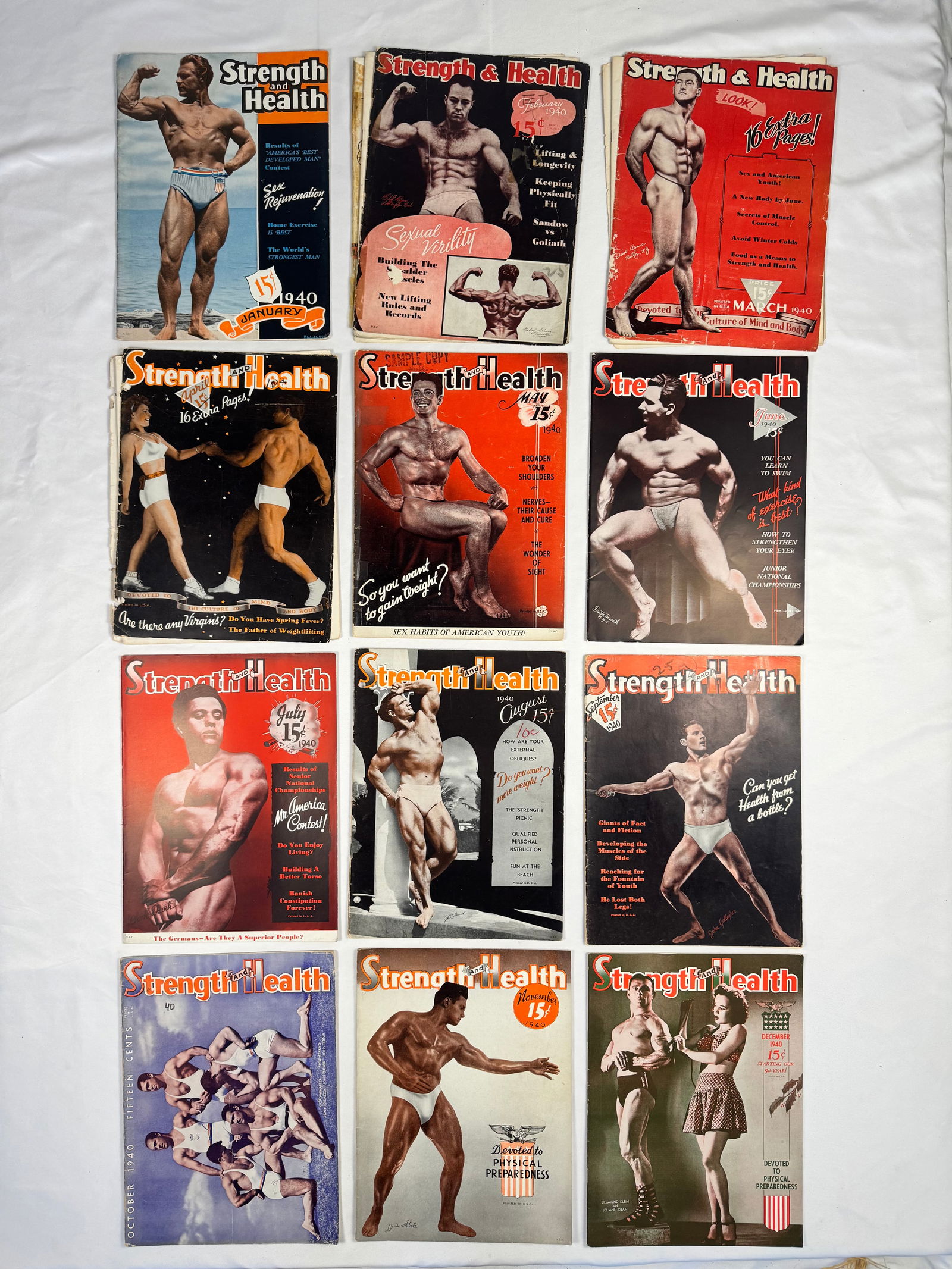 Lot of 12 Strength & Health Bodybuilding Magazines (1940) (1 of 5)