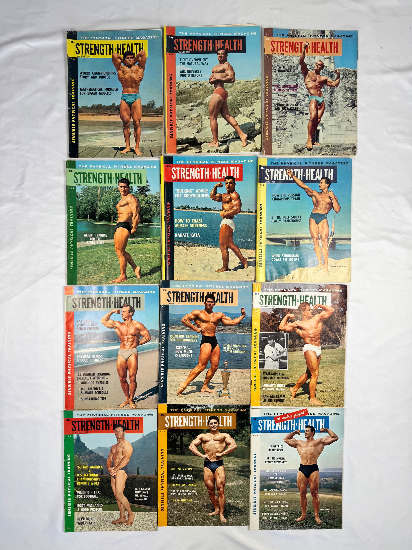 Lot of 12 Strength & Health Bodybuilding Magazines (1963): Includes the following issues: January 1963; February 1963; March 1963; April 1963; May 1963; June 1963; July 1963; August 1963; September 1963; October 1963; November 1963; December 1963.