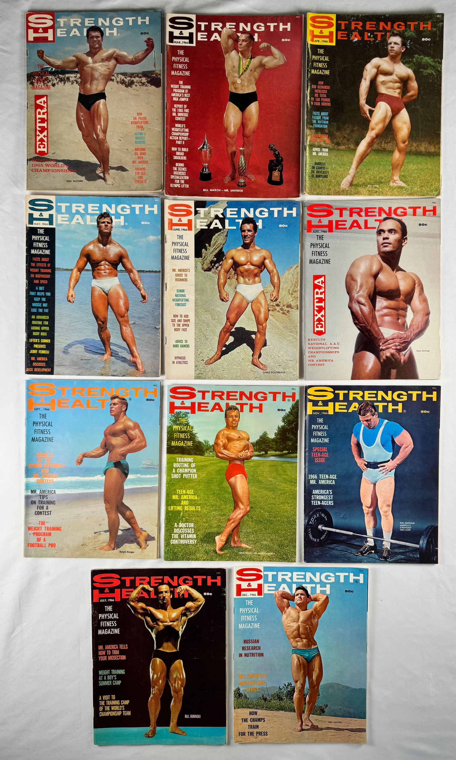 Lot of 11 Strength & Health Bodybuilding Magazines (1966) (1 of 5)