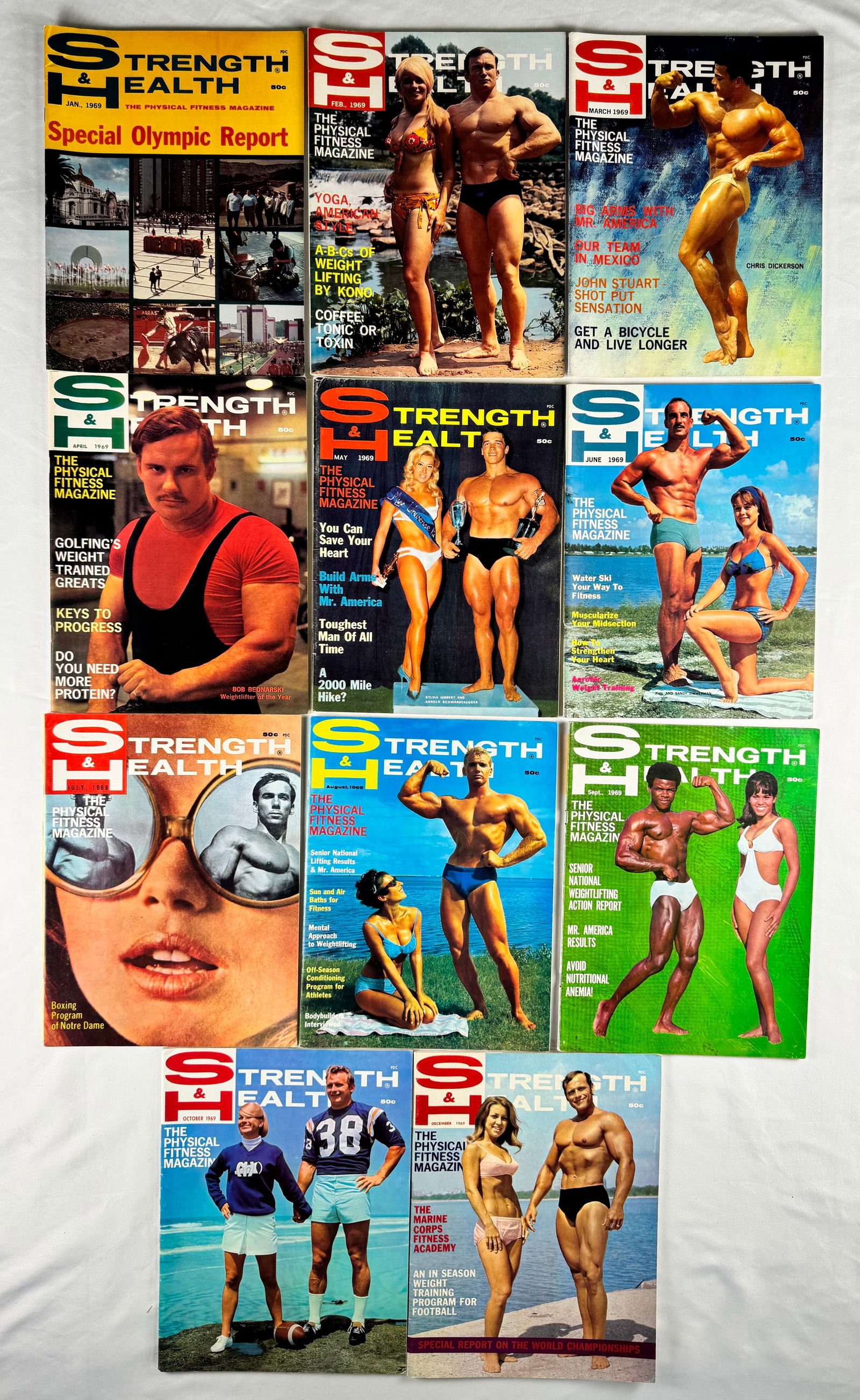 Lot of 11 Strength & Health Bodybuilding Magazines (1969) (1 of 5)