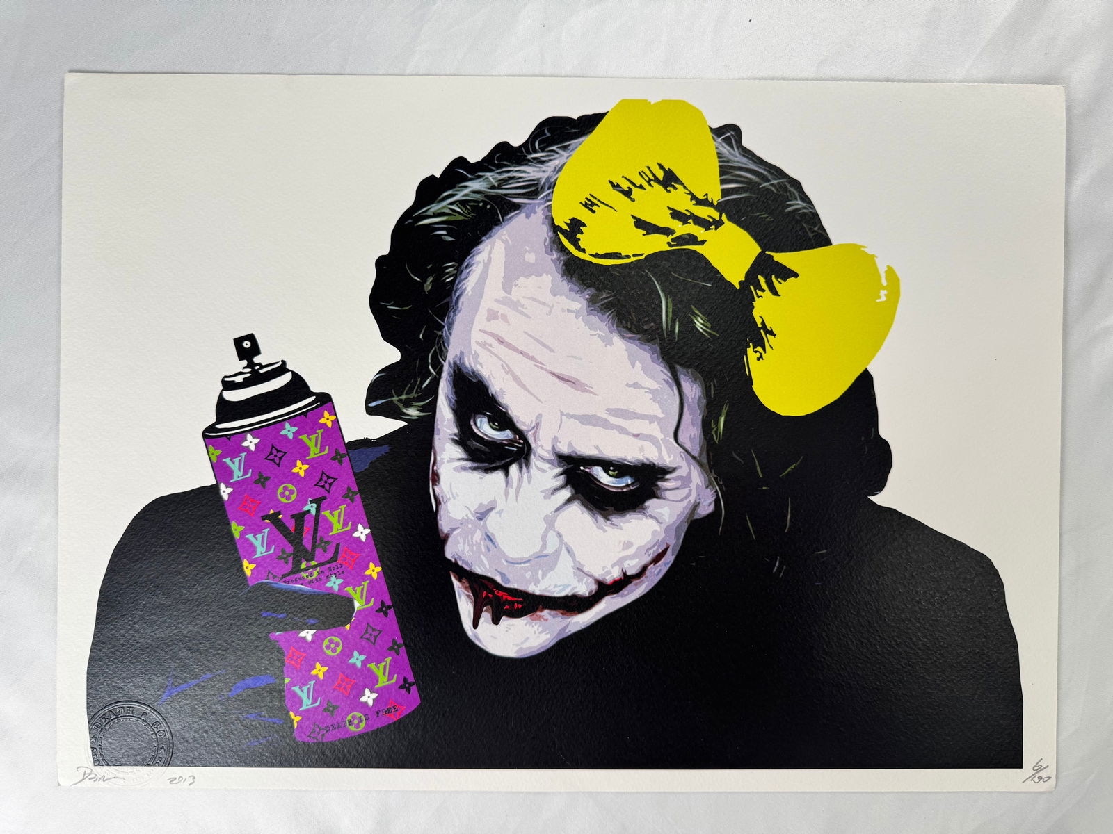 Joker Spray by Death NYC Signed Numbered Limited Edition Screenprint: Limited edition screenprint by Death NYC. Signed and dated 2013 with edition numbering visible in the margin.