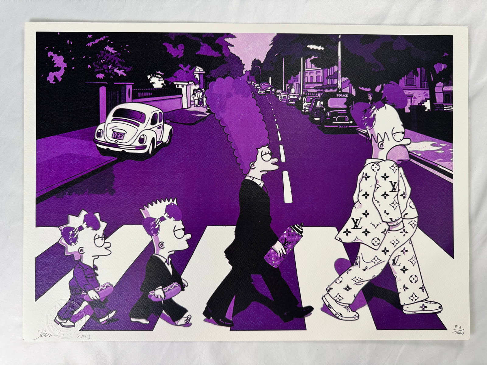 Simpsons on Abbey Road Death NYC Signed Numbered Limited Edition Screenprint: Limited edition screenprint by Death NYC. Signed and dated 2013 with edition numbering visible in the margin.