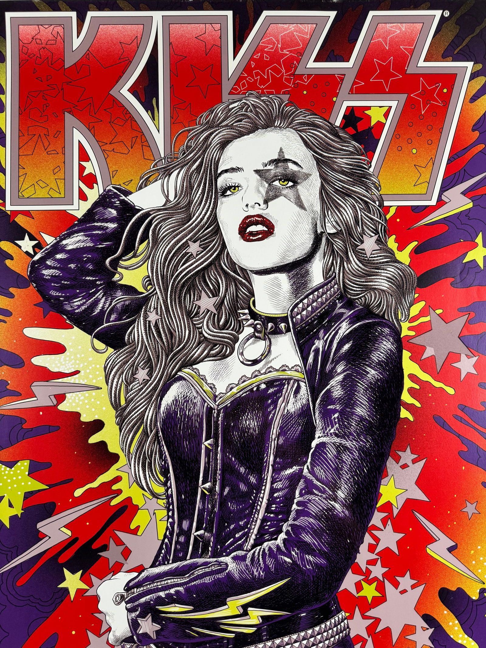 KISS June 12, 2013 Concert Gig Poster Waldühne Berlin Germany: Concert poster for KISS at Waldbühne Berlin dated June 12. Poster features illustrated portrait of a female figure with KISS logo.