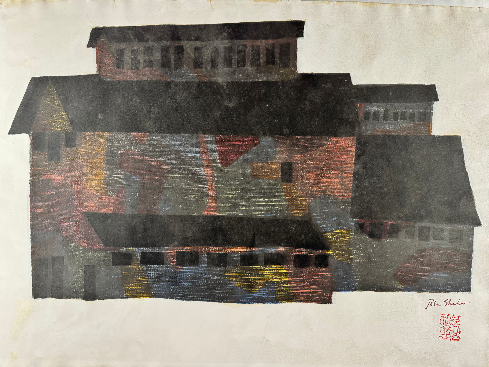 Ben Shahn "Mine Building" 1956 Screenprint w/ Hand Additions (1 of 6)