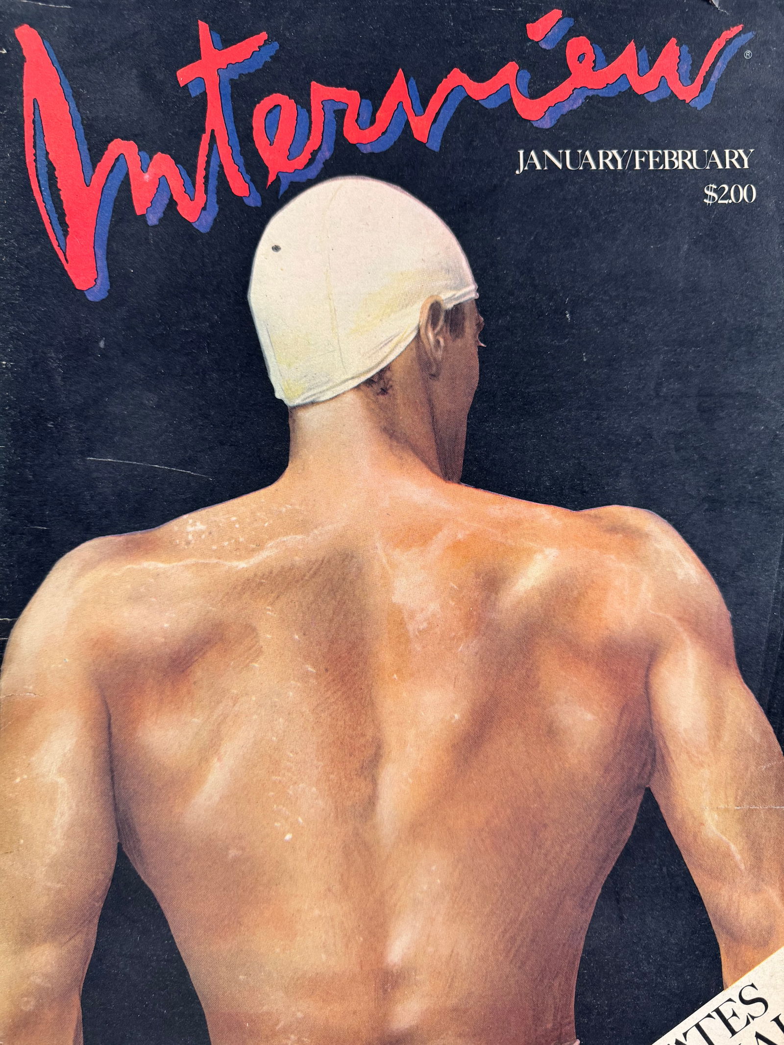 Interview Magazine Jan/Feb Bruce Weber 1984 Issue Gay Interest Olympic Special: Vintage Interview magazine January/February issue featuring United States Olympic Special cover. Priced at $2.00 on cover with Olympic-themed feature content.
