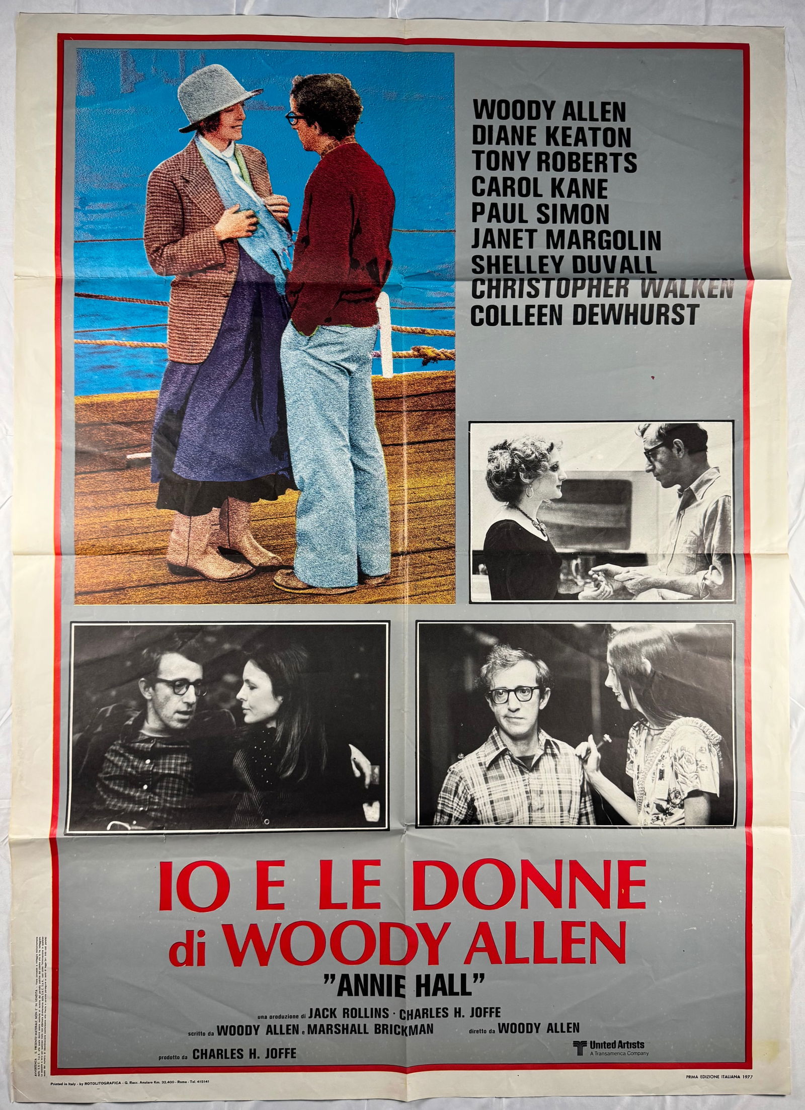 Annie Hall 1977 Original 2 Fogli Italian 1P Folded 39"x55" Folded Movie Poster Allen Keaton: Annie Hall is a 1977 American satirical romantic comedy-drama film directed by Woody Allen from a screenplay written by Allen and Marshall Brickman, and produced by Allen's manager, Charles H. Joffe.