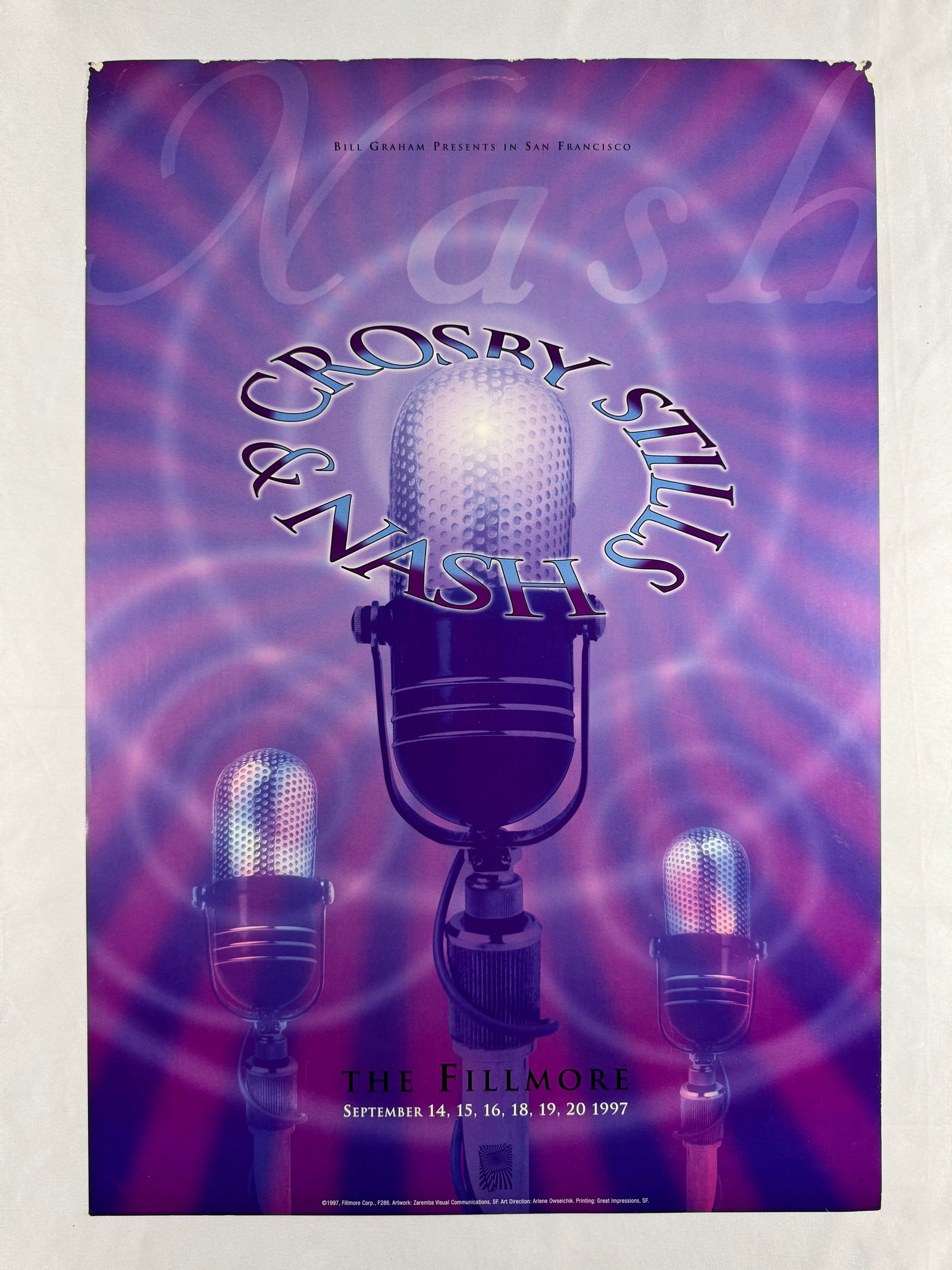Crosby Stills & Nash #F286 Sept 14-20 1997 Poster Bill Graham Fillmore (1 of 5)