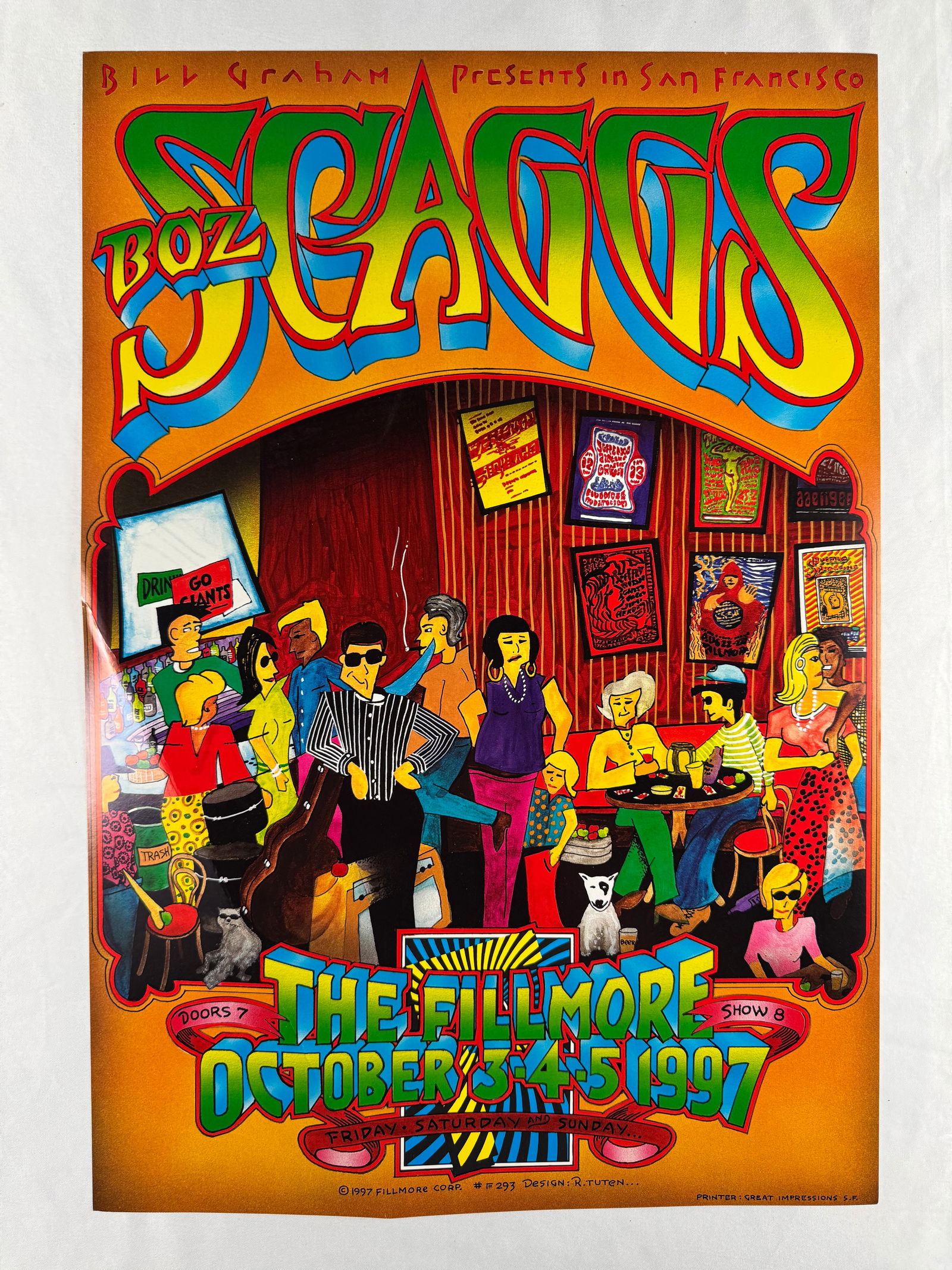 Boz Scaggs #F293 Oct 3-5 1997 Concert Poster Bill Graham Fillmore (1 of 5)