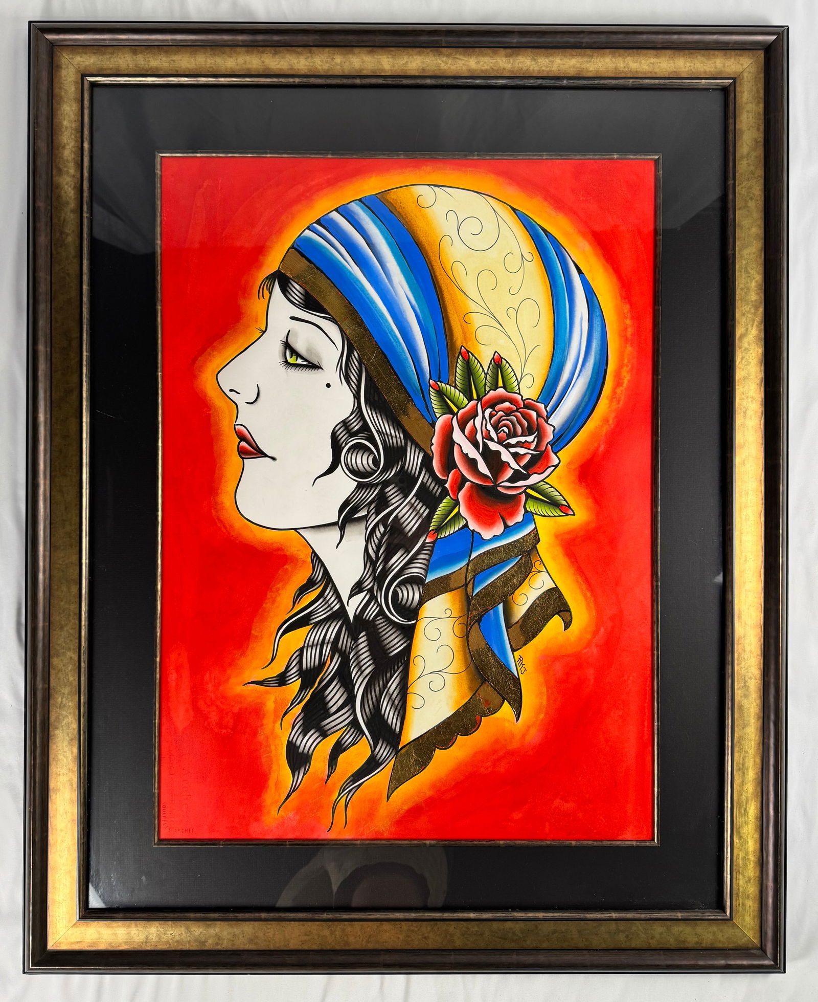 “Gypsy" by Ross K Jones Original Framed 2017 Painting 23" x 30": Ross K. Jones is a contemporary American painter known for figurative work that often incorporates theatrical staging and character-driven narratives. His background includes training in illustration