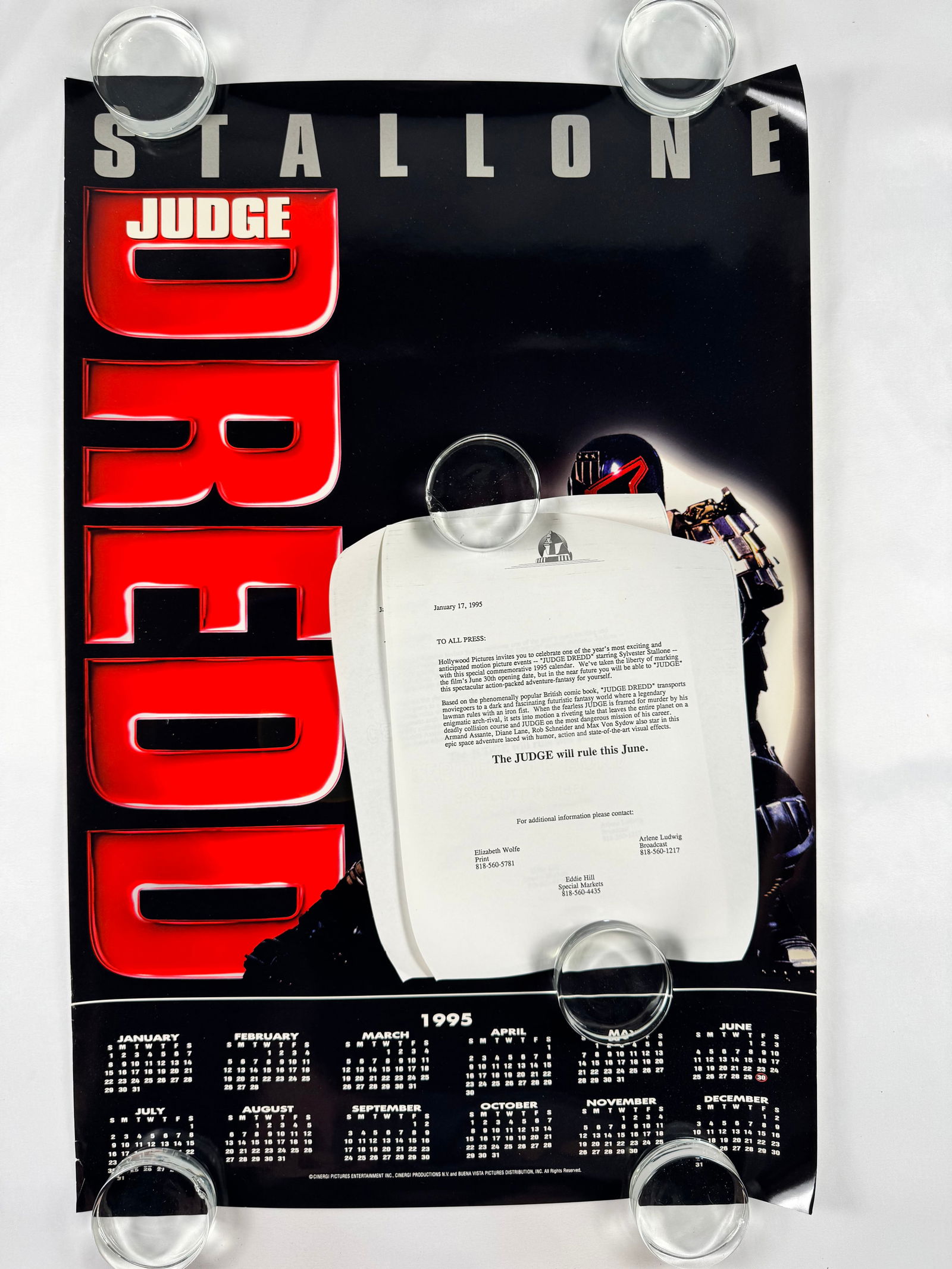 Judge Dredd (1995) Promo Calendar Poster Sylvester Stallone w/ Letter (1 of 5)