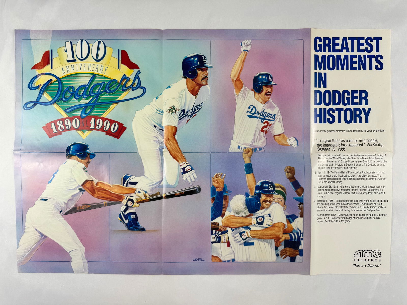 Los Angeles Dodgers 100th Anniversary 1890–1990 Poster Signed Kirk Gibson (1 of 4)