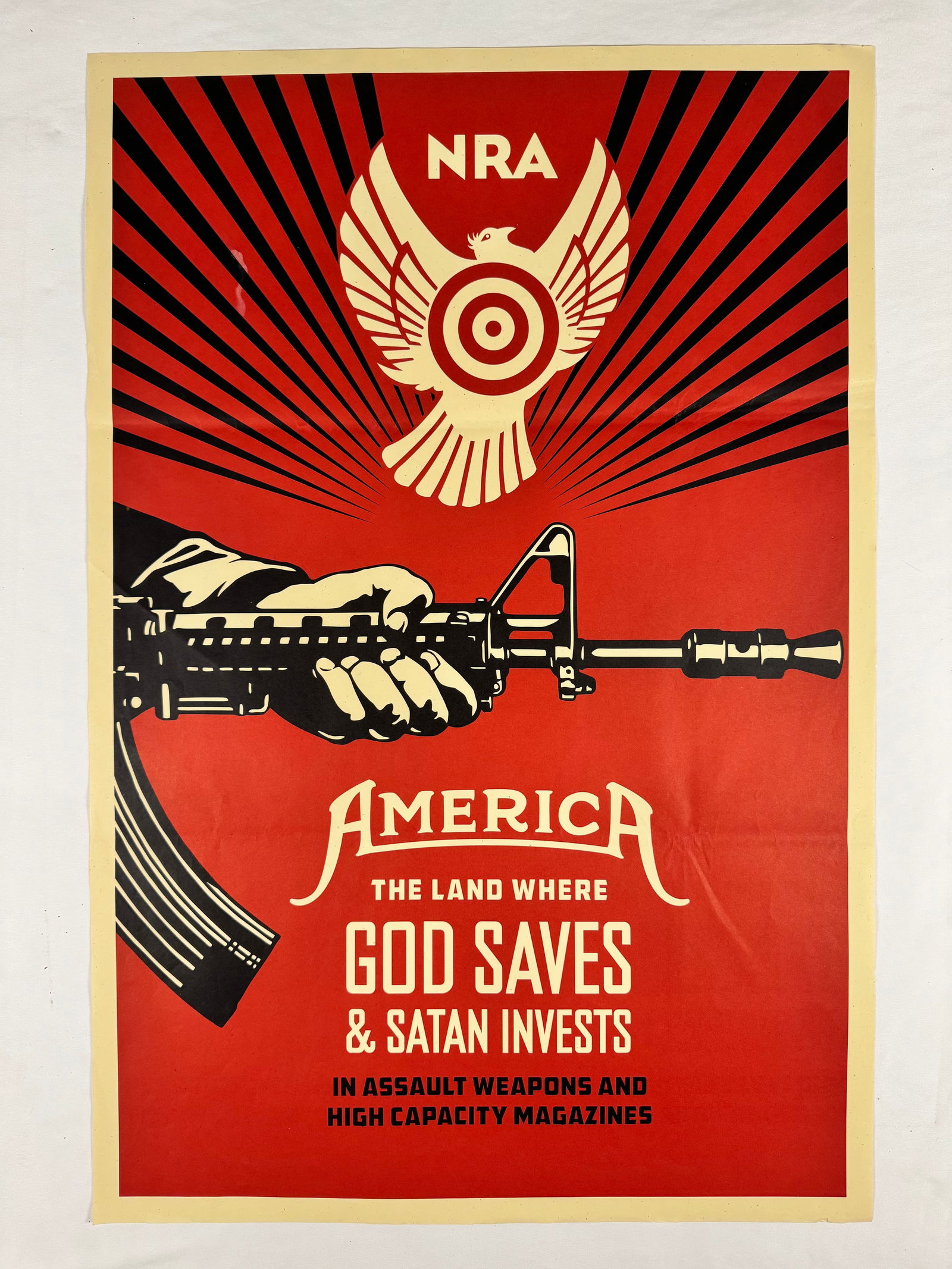 NRA Protest Poster by Shepard Fairey Original Vintage Poster God Saves & Satan Invests Offset (1 of 5)