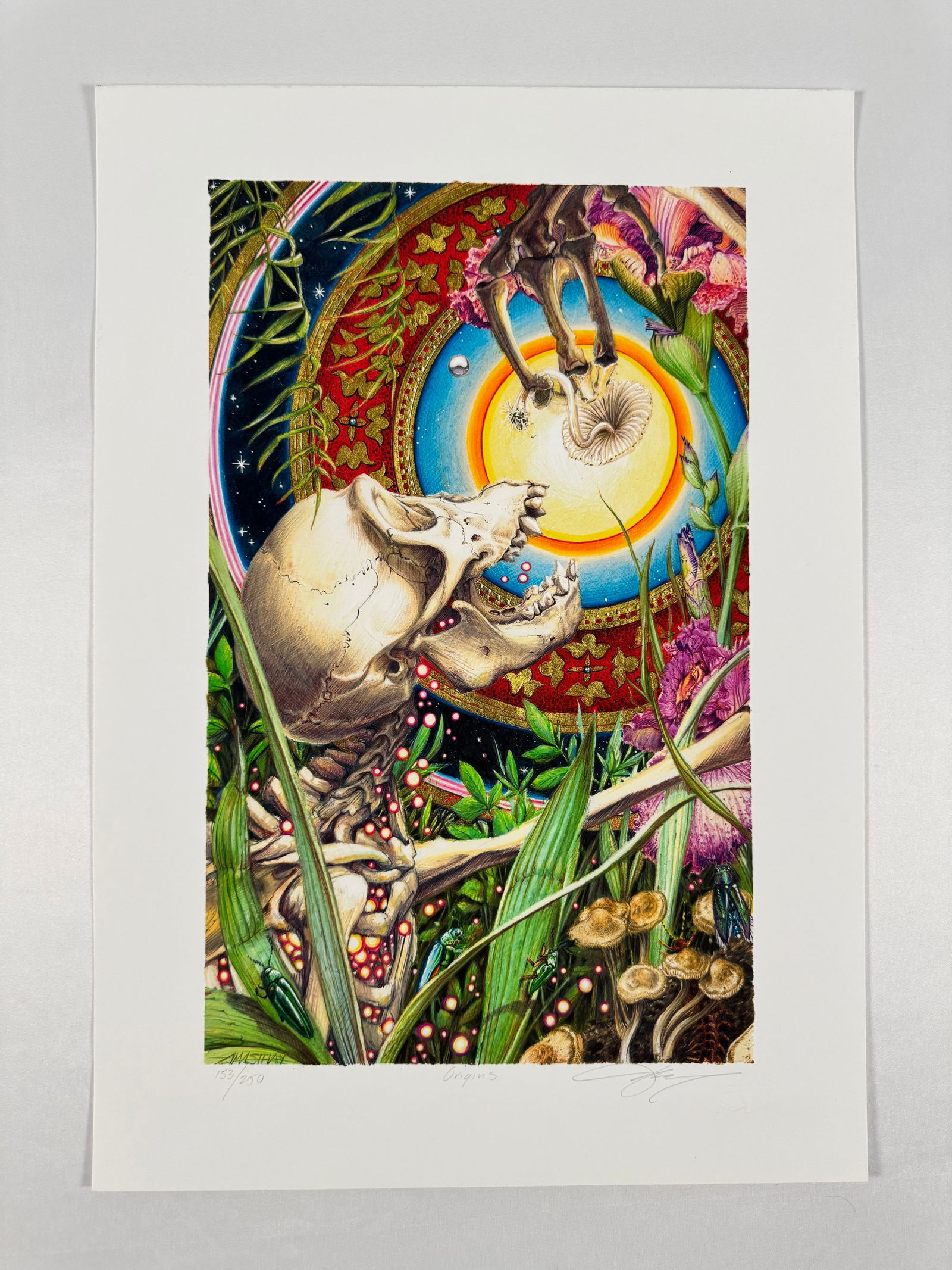 Origins by AJ Masthay Signed Numbered 153/250 Gold Leaf Giclee Print 14x20": Origins giclee print by AJ Masthay. Signed, embossed, numbered 153/250 with gold leaf accents; measures 14 x 20 inches.