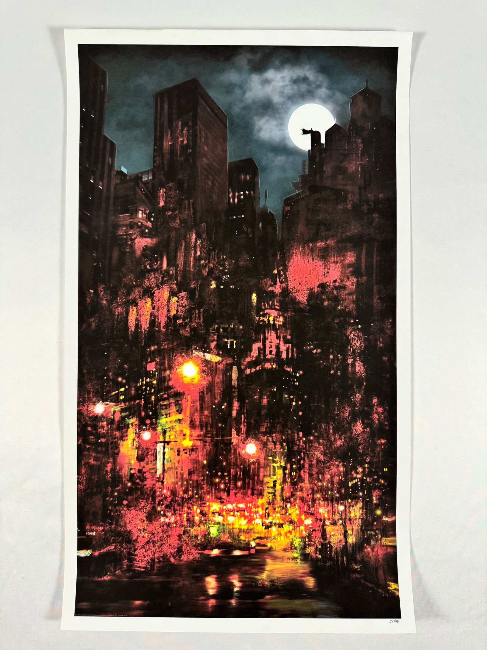 The Dark Knight Red City by Mark Chilcott 69/100 Giclee 14 x 24: Red City The Dark Knight giclee print by Mark Chilcott. Hand numbered 69/100; measures 14 x 24 inches.