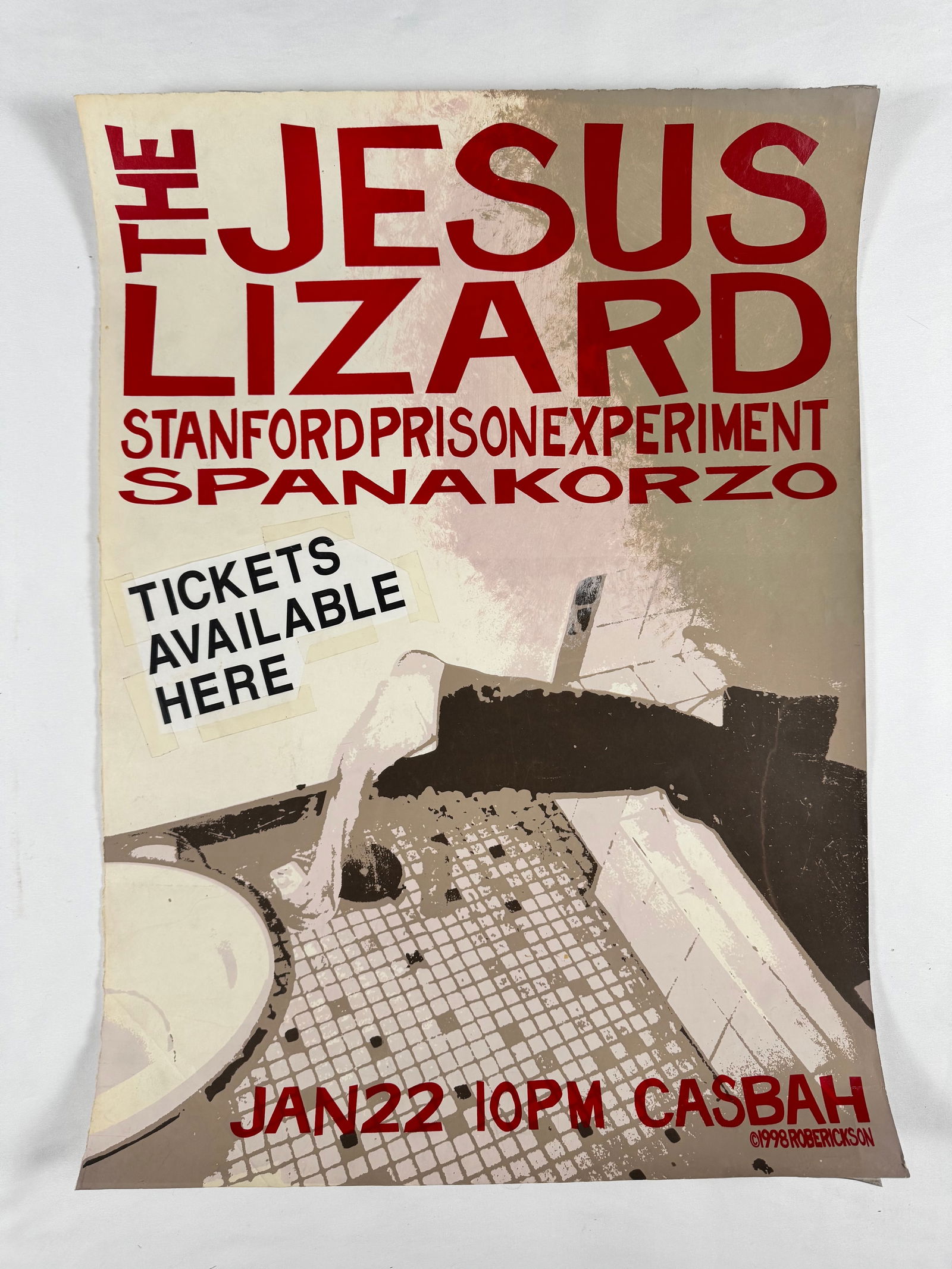 Jesus Lizard 1998 Rob Erickson Original Vintage Concert Poster: The Jesus Lizard is an American rock band formed in 1987 in Austin, Texas by vocalist David Yow, guitarist Duane Denison and bassist David Wm. Sims. They relocated to Chicago, Illinois, in 1989, where