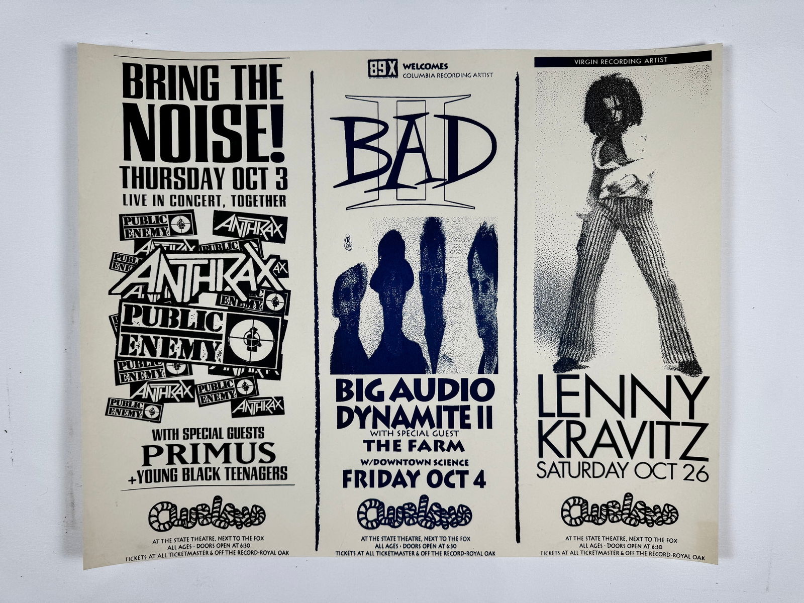 Anthrax/BAD II/Lenny Kravitz Original Poster Colombia Records Clubland Original Concert Vintage (1 of 4)