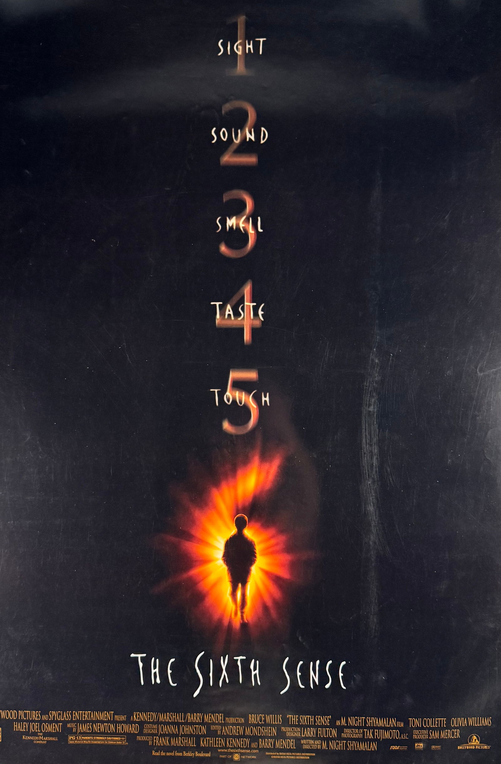 The Sixth Sense (1999) Original One Sheet Movie Poster Bruce Willis: The Sixth Sense (1999) psychological thriller poster directed by M. Night Shyamalan and starring Bruce Willis, Haley Joel Osment, and Toni Collette. Hollywood Pictures release known for its supernatur