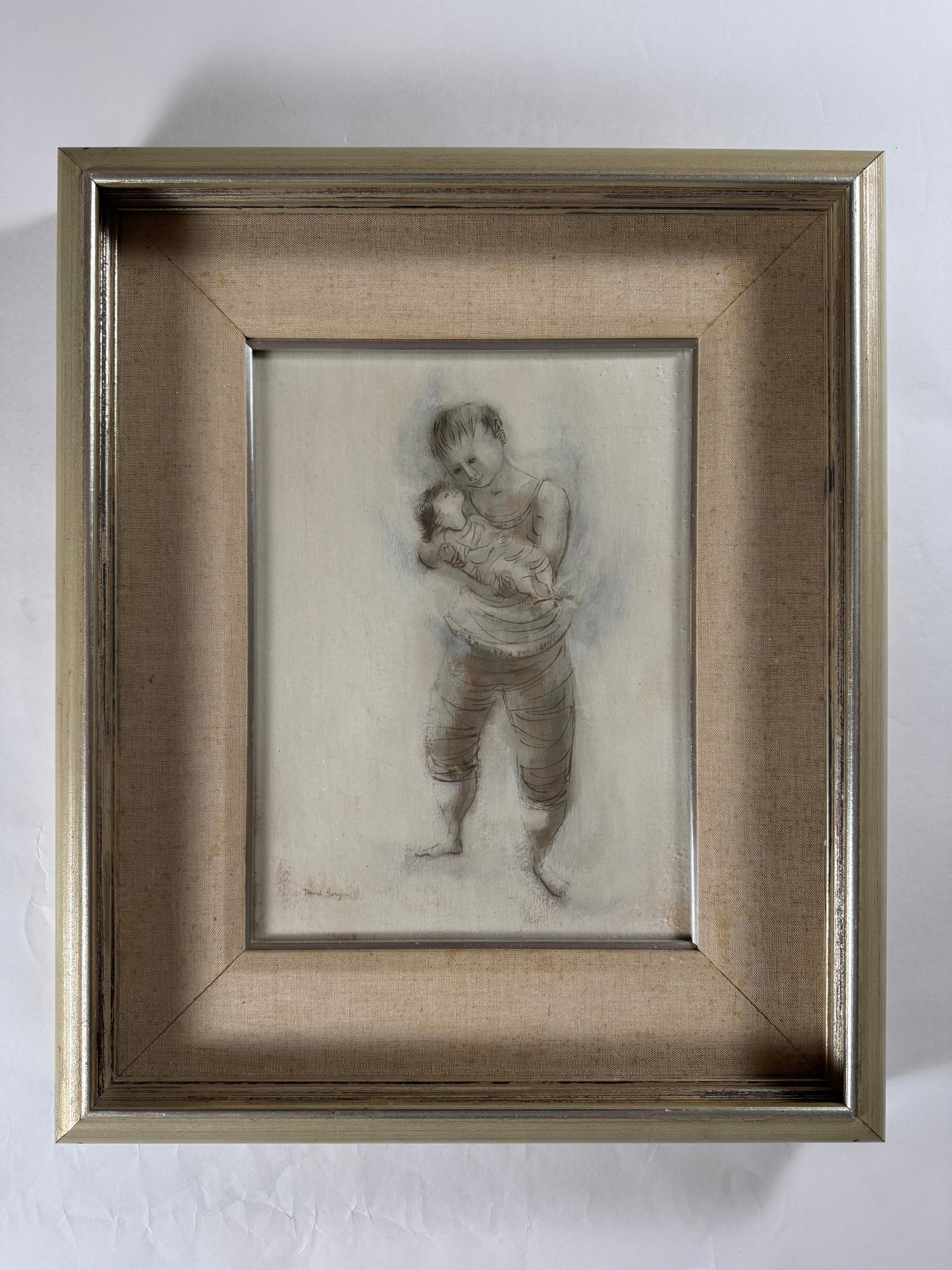 David Berger Original Drawing Father and Child by Artist Framed Drawing 11"x14": David Berger (May 9, 1920 – November 15, 1966) was an American artist whose work is often categorized as representative of the Boston Figurative Expressionist movement. Berger was a professor of art