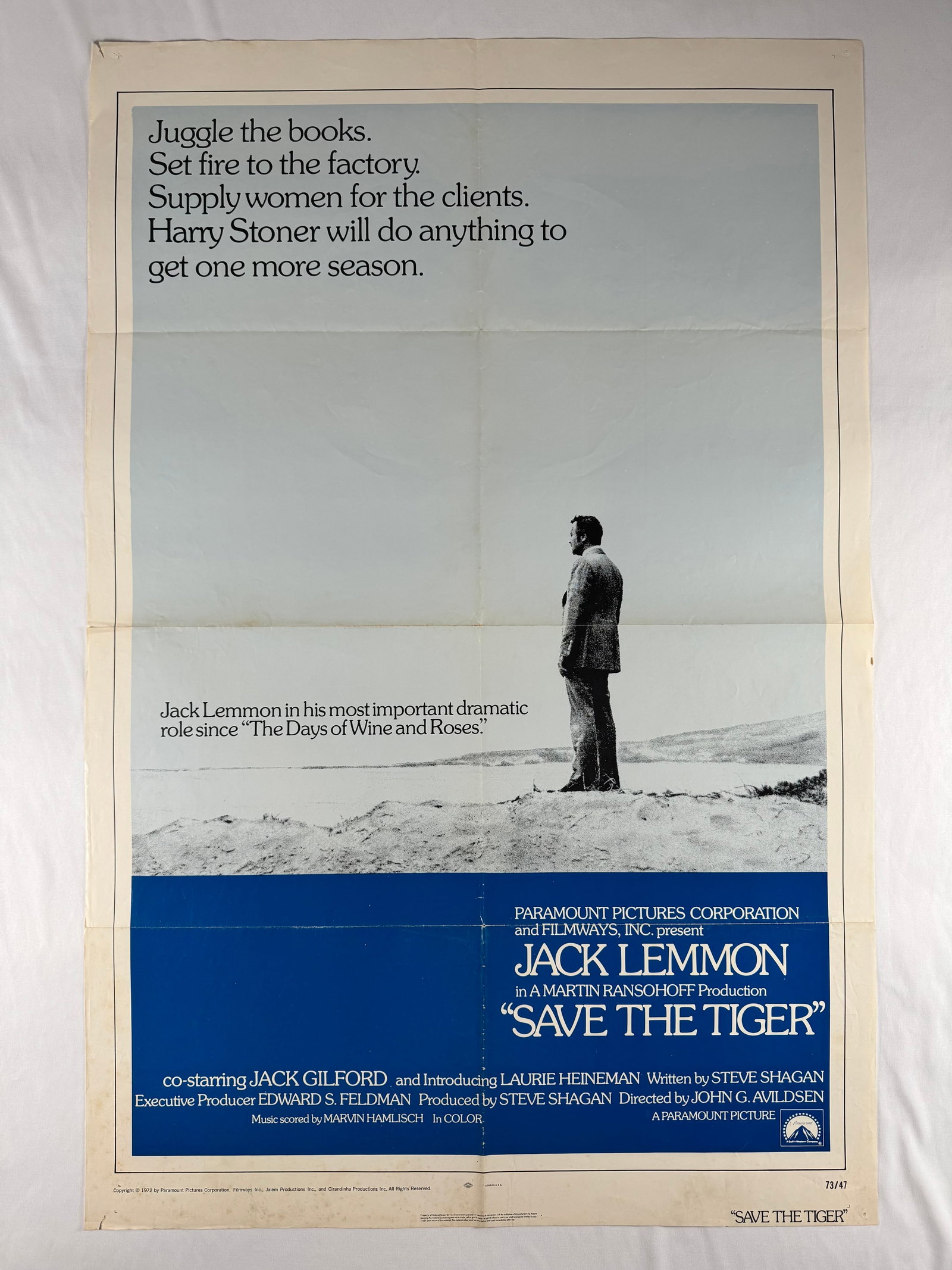 Save the Tiger 1973 Original Vintage One Sheet 1SH Movie Poster 27x41" Jack Lemmon (1 of 7)
