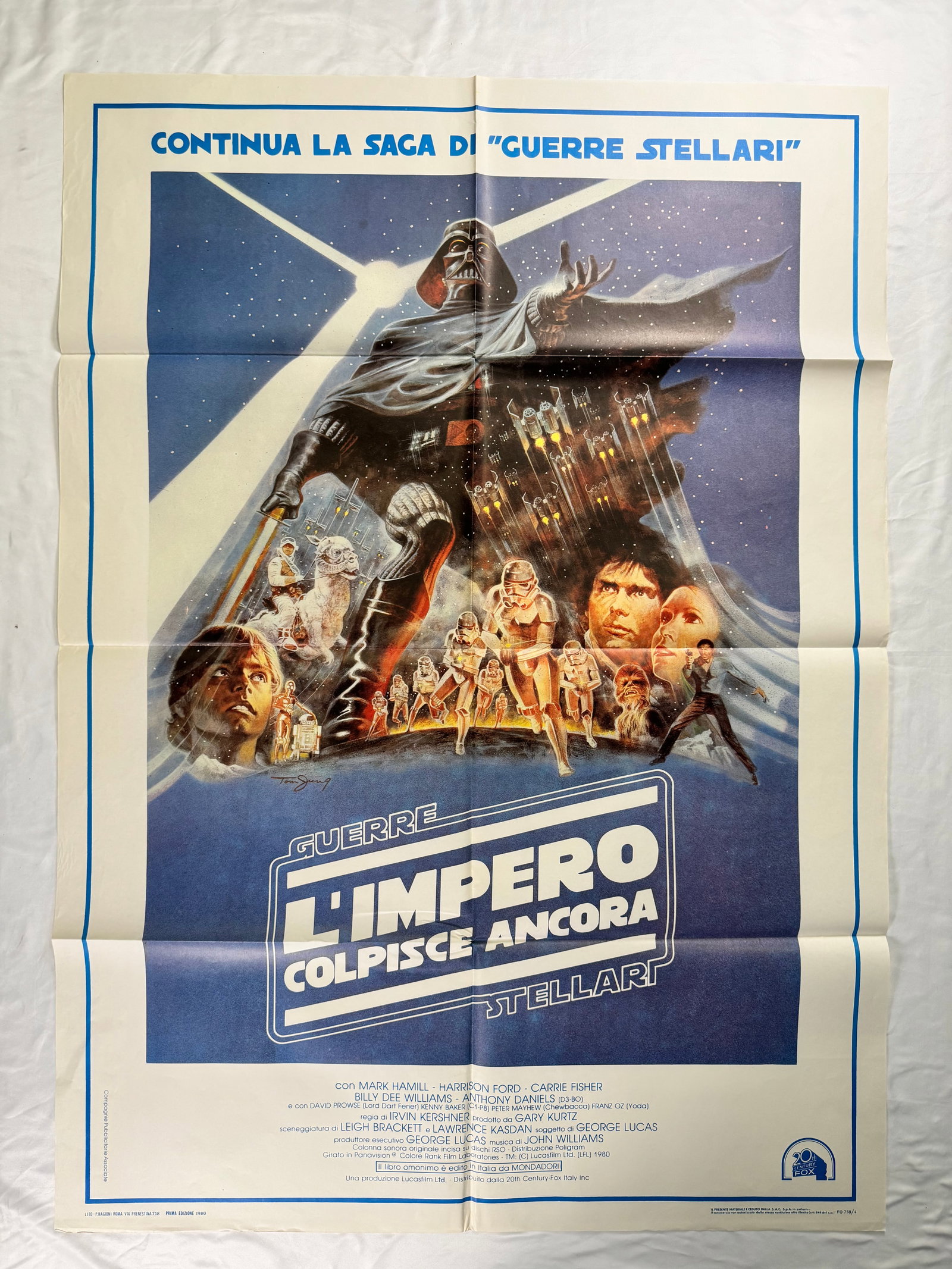The Empire Strikes Back Star Wars Large Original 2 Fogli Italian 1P Folded Movie Poster 39x55": The Empire Strikes Back (also known as Star Wars: Episode V – The Empire Strikes Back) is a 1980 American epic space opera film directed by Irvin Kershner from a screenplay by Leigh Brackett and Law