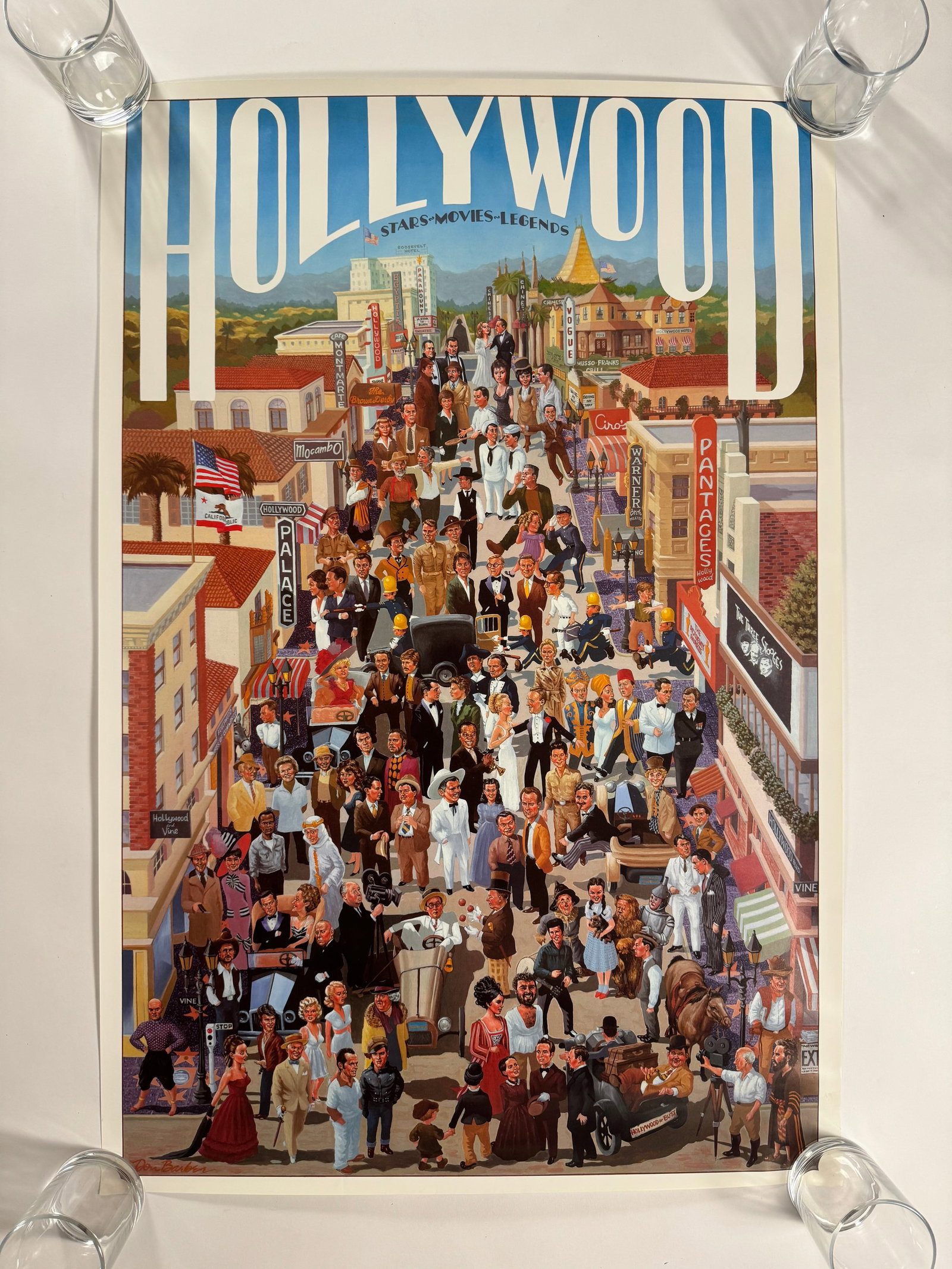 Don Barber Hollywood Stars Movies Legends by Artist Don Barber 24x36 Rare Poster Unfolded: Rare 24”x36” tall art poster titled “Hollywood Stars Movies Legends”. Artist appears to be Don Barber. Suspect it was created in the 80s or 90s. Features 100s of movies stars and c