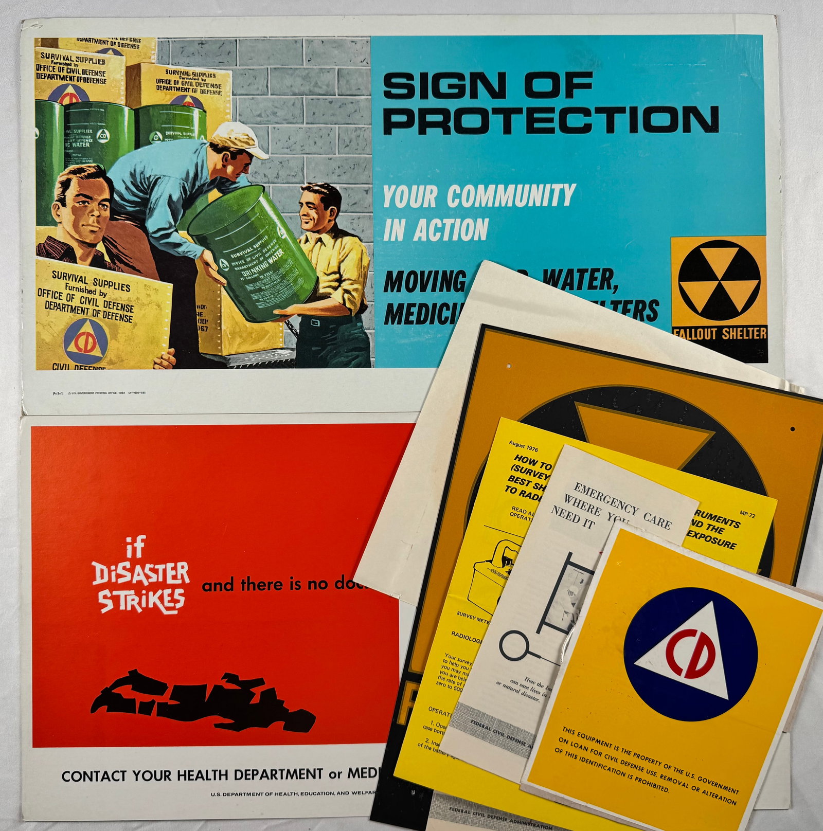 Vintage US Government Cold War Atomic Age Civil Defense Fallout Shelter Original Poster Group 1960s (1 of 8)