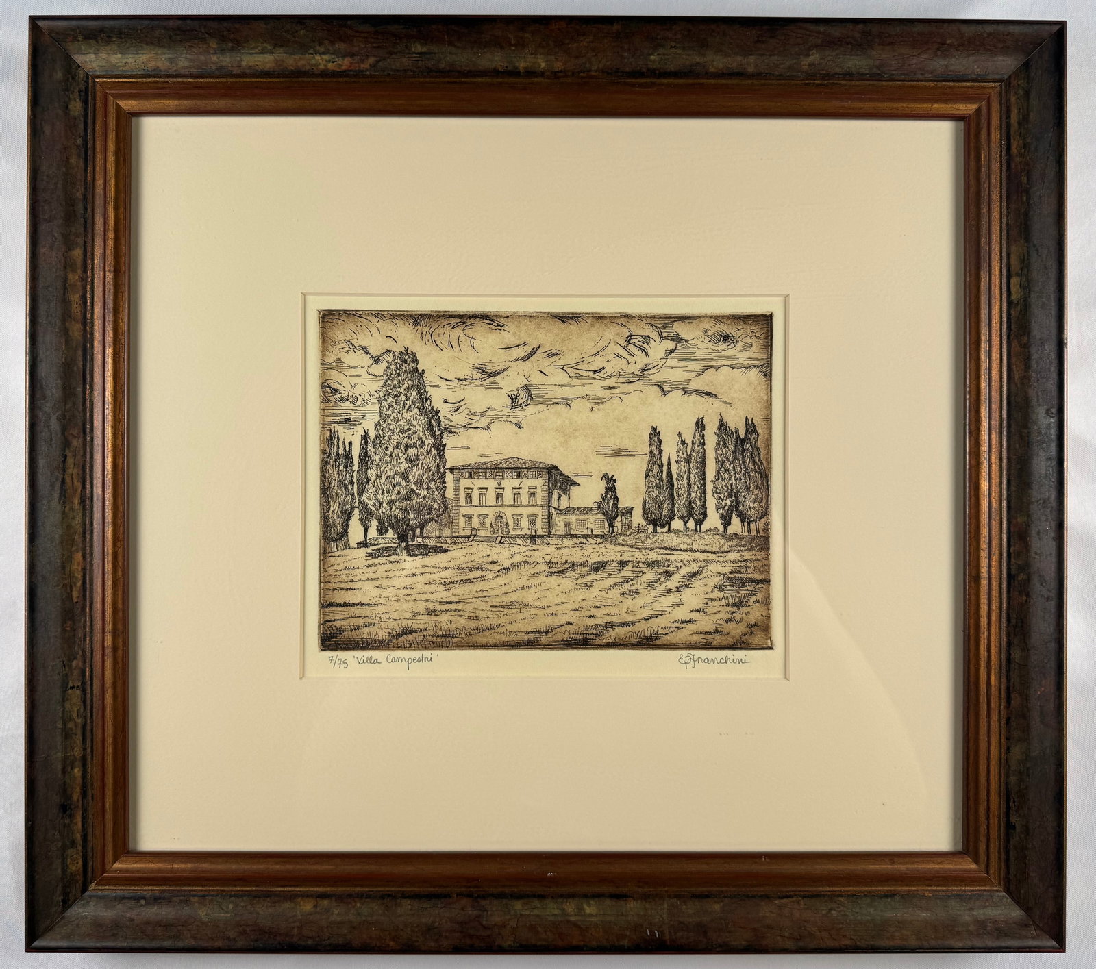 E J Pannini Villa Campestri Etching Signed Numbered 7 of 75 Framed 18x15.5" (1 of 6)