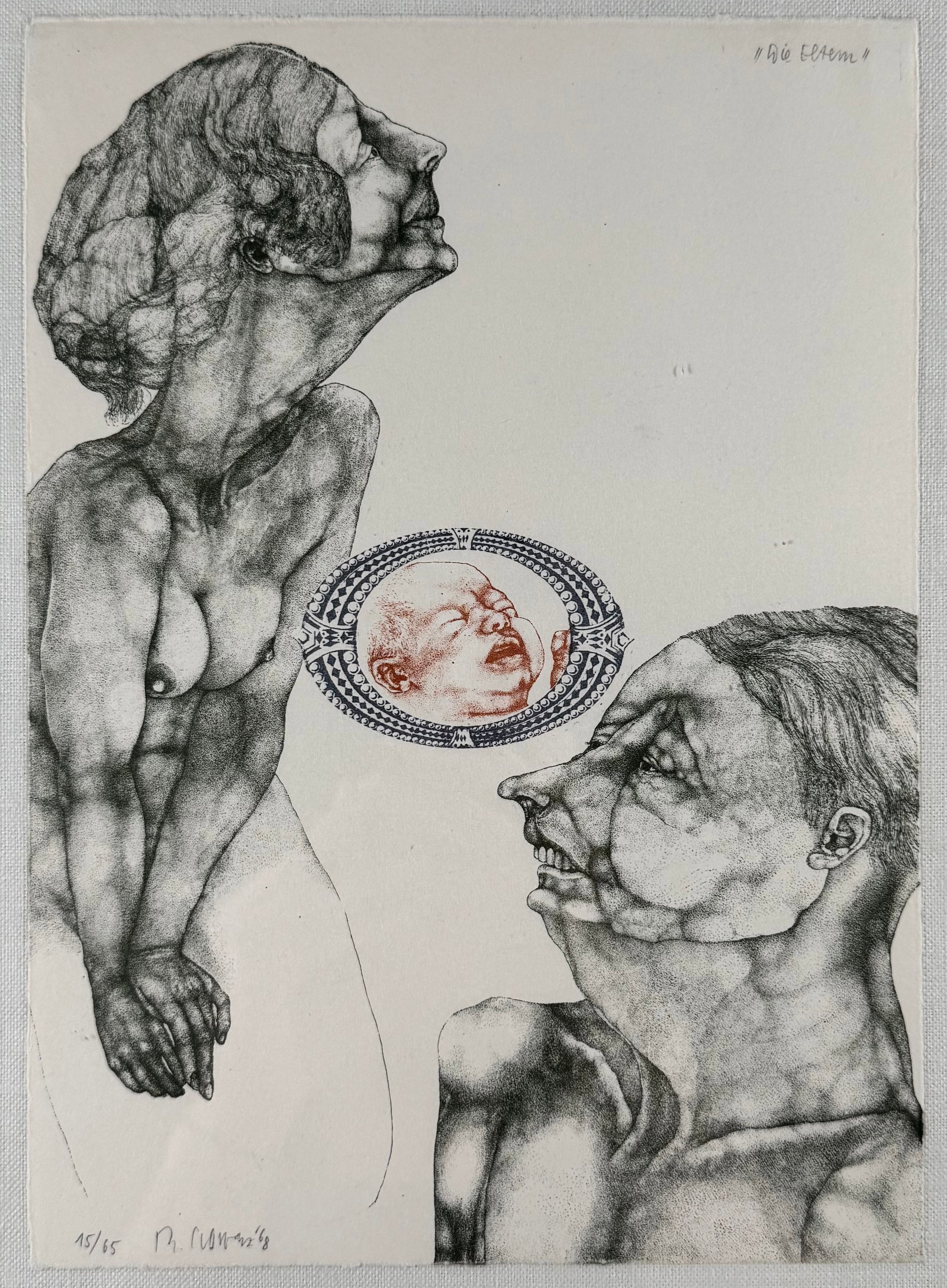 Reiner Schwarz The Parents Signed Framed Limited Edition Etching 1968 15/65: Limited edition etching titled The Parents by Reiner Schwarz dated 1968. Pencil signed and numbered 15/65 in the lower margin. Sheet size approximately 8 x 11.5 inches. Framed 13.5 x 17 inches.