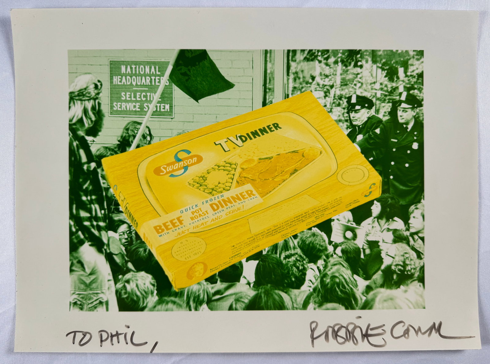 Robbie Conal Signed Political Print TV Dinner Protest Image Inscribed 9x12" (1 of 5)