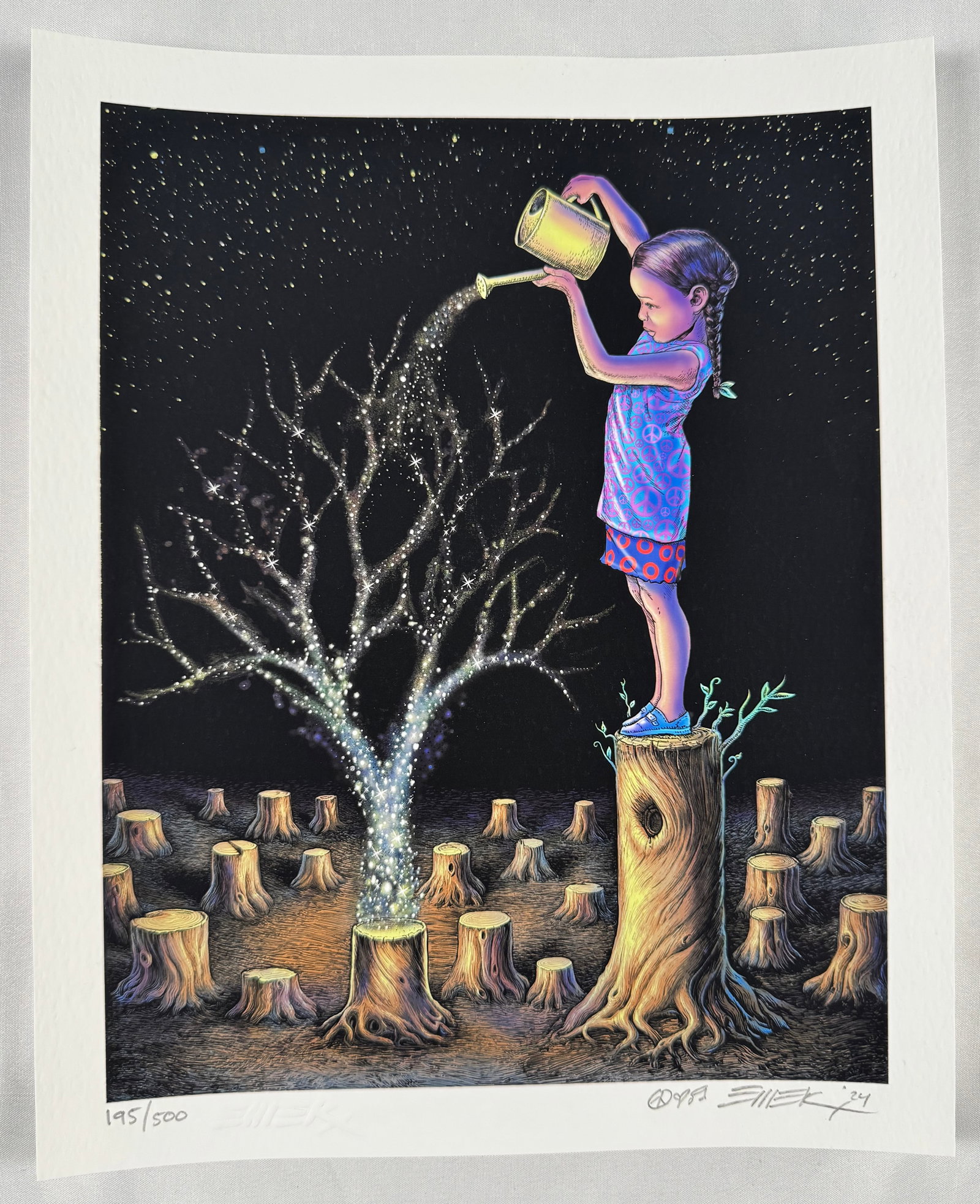 Emek Signed Print 195/500 Star Tree Girl Butterfly Variant 8x10" Illustration (1 of 6)