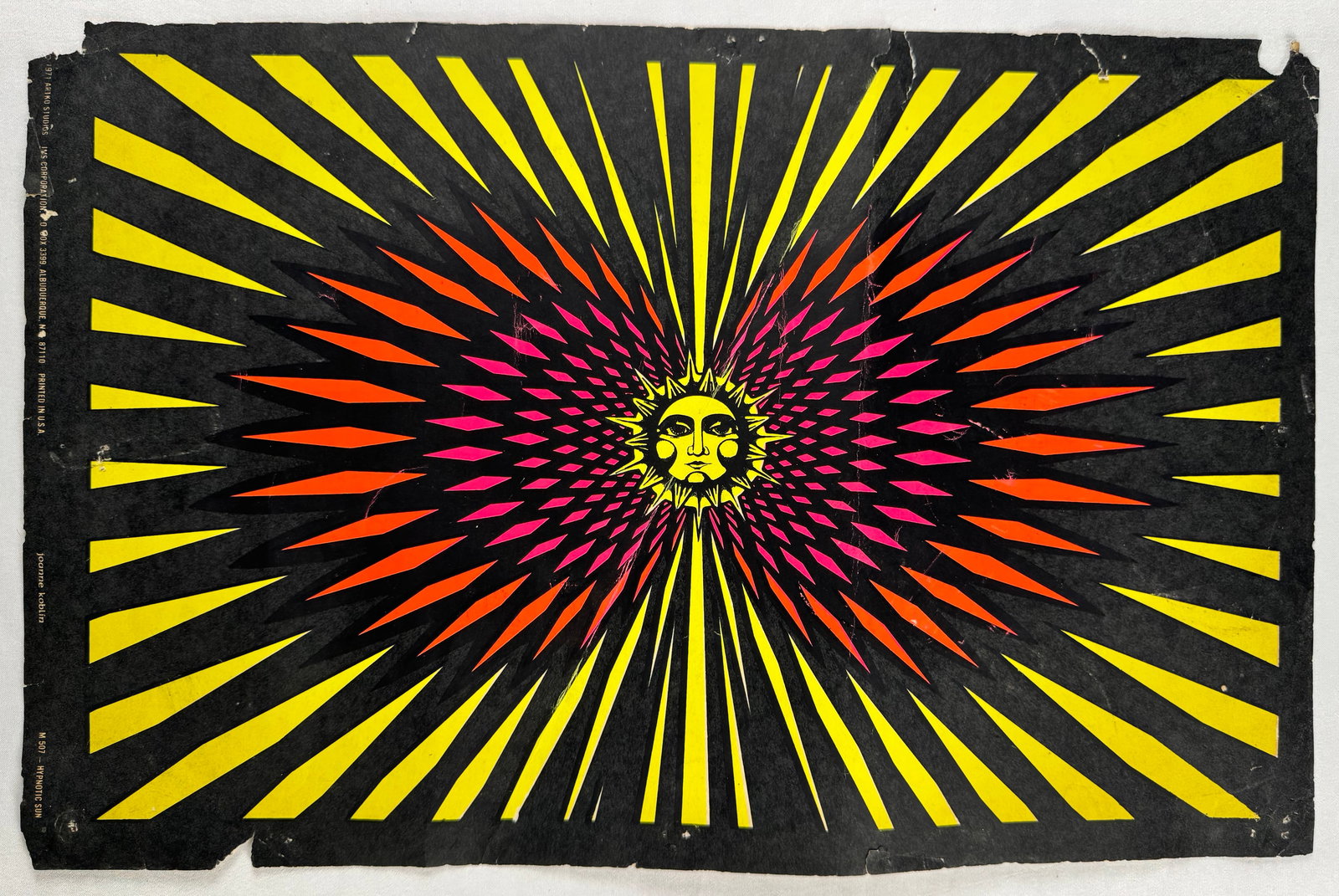 Psychedelic Hypnotic Sun 1971 Black Light Poster 17x11" (1 of 6)