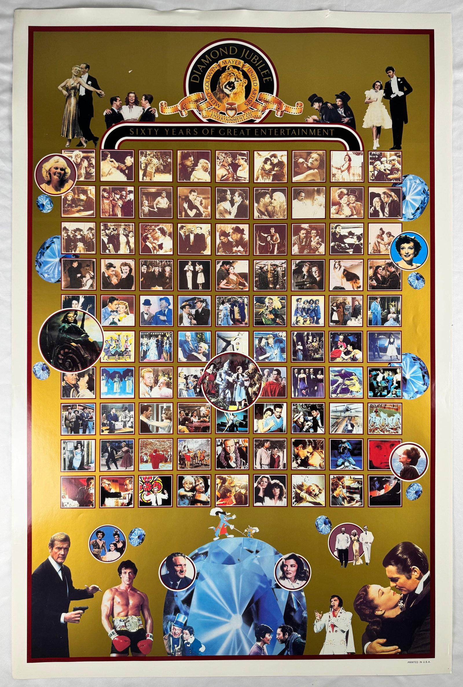 MGM Diamond Jubilee Sixty Years of Great Entertainment Poster Film Montage Hollywood 27x41" (1 of 5)