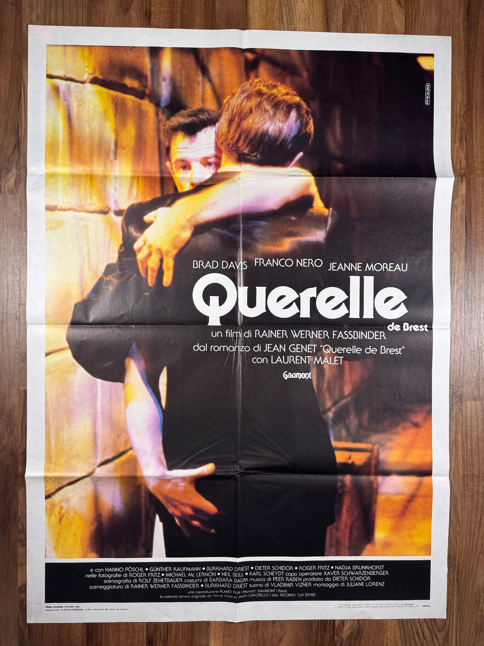 Querelle 1982 Italian 2 Fogli Movie Poster Fassbinder Brad Davis 39x55": Querelle (1982) directed by Rainer Werner Fassbinder, starring Brad Davis, Franco Nero and Jeanne Moreau. Original folded Italian 2 fogli poster for the Jean Genet adaptation.
