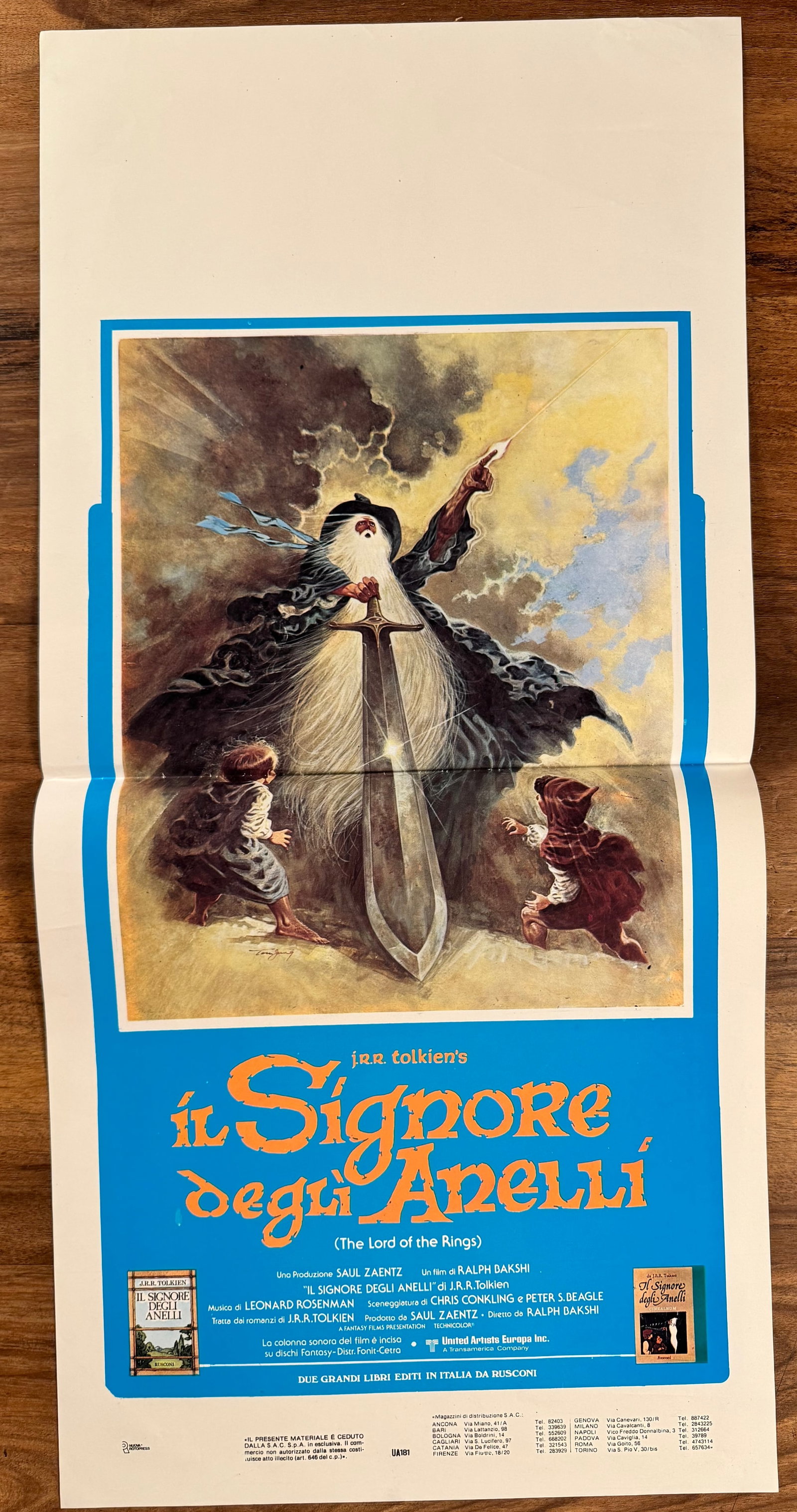 The Lord of the Rings 1978 Italian Locandino Movie Poster Bakshi 13x27.5": The Lord of the Rings (1978) directed by Ralph Bakshi, based on the novels by J.R.R. Tolkien. Original folded Italian locandino poster for the animated fantasy film.