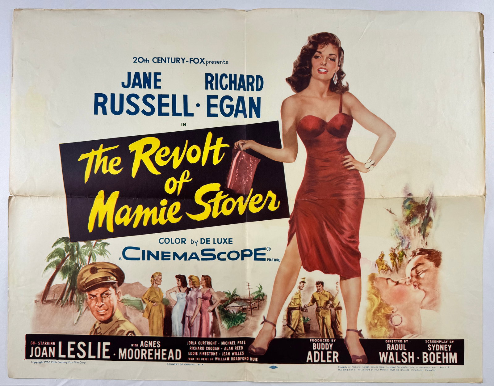 The Revolt of Mamie Stover (1956) Original Half Sheet Movie Poster 28x22 Raoul Walsh Jane Russell: The Revolt of Mamie Stover is a 1956 drama directed by Raoul Walsh and starring Jane Russell, Richard Egan, and Joan Leslie. This half sheet poster measures approximately 28 x 22 inches and features a