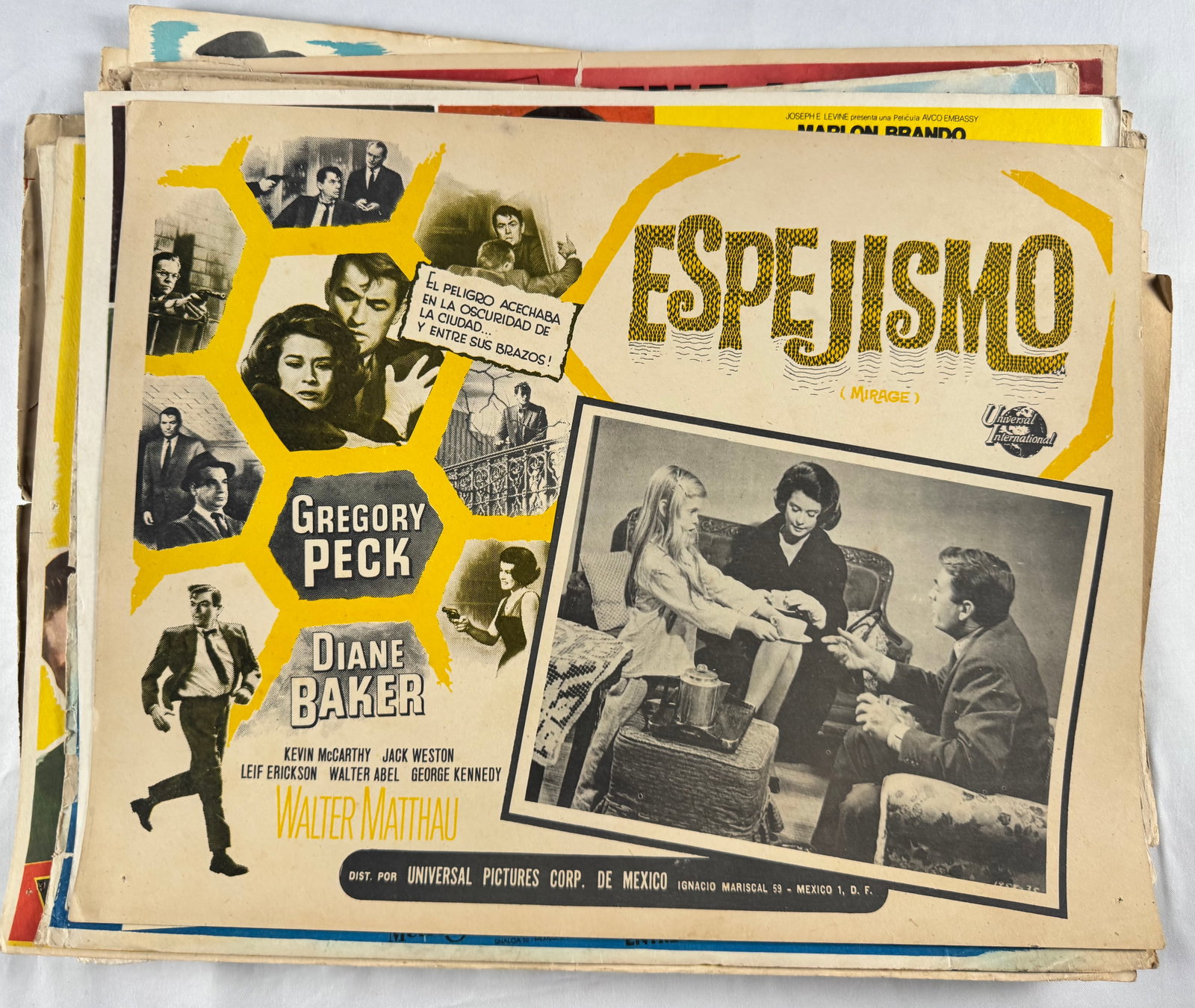 Lot of 25 Mexican Lobby Cards Mirage (1965) The Nightcomers (1971) Lost in a Harem (1944) The Rare: Includes Mirage (1965) Gregory Peck, Diane Baker, Walter Matthau, director Edward Dmytryk; The Nightcomers (1971) Marlon Brando, Stephanie Beacham, director Michael Winner; Lost in a Harem (1944) Bud 